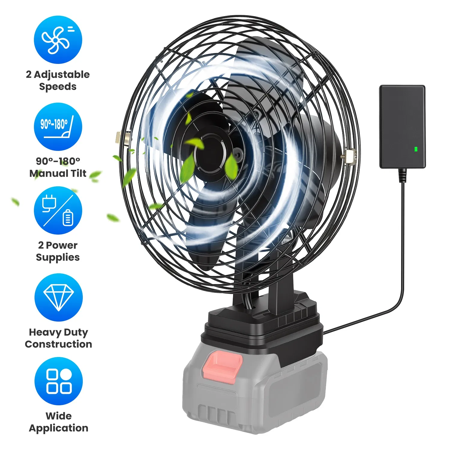 9.06In Portable Jobsite Fan Compatible with 21V Makita Battery Cordless Workshop Fan with 2 Speeds for Jobsite Garage Power Outages(Battery Not Included) photo 1