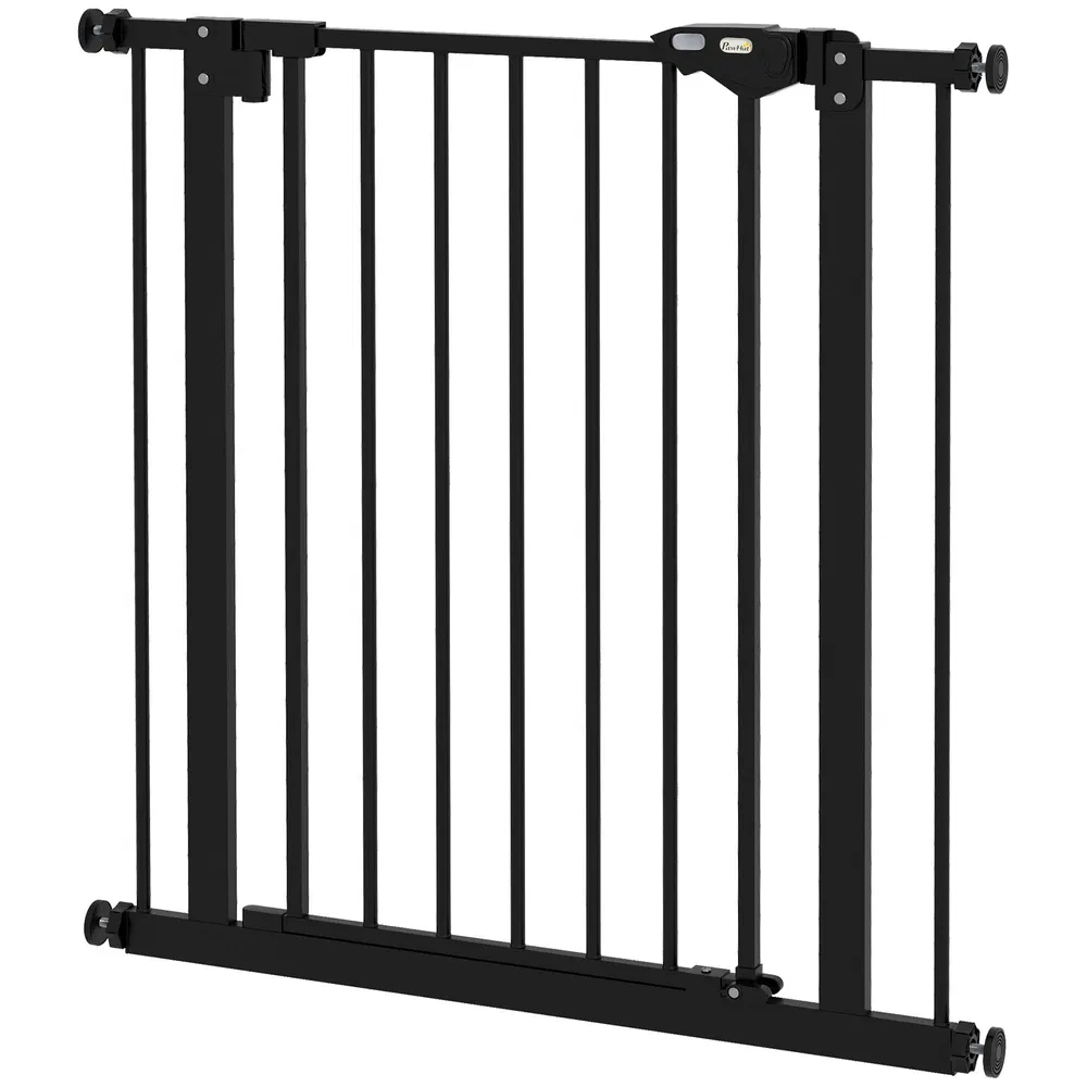 30 Inch Tall Pet Gate with Door Dog Gate and Barrier Indoor for Stairs, Pressure-Mounted Safety Gate, Black photo 3