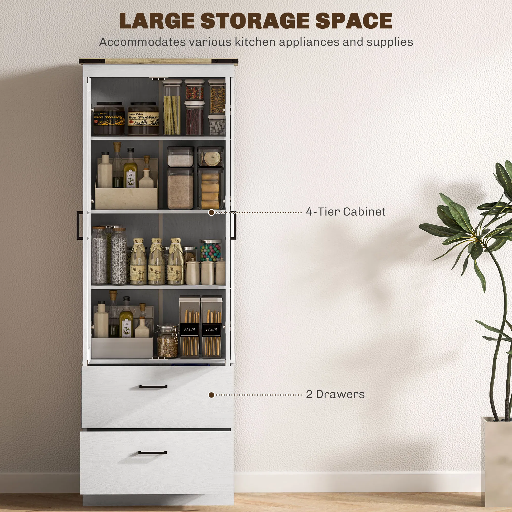 67" Tall Kitchen Pantry Storage Cabinet, Kitchen Pantry Cabinet with Doors, Drawers and Adjustable Shelves, Cream White photo 5