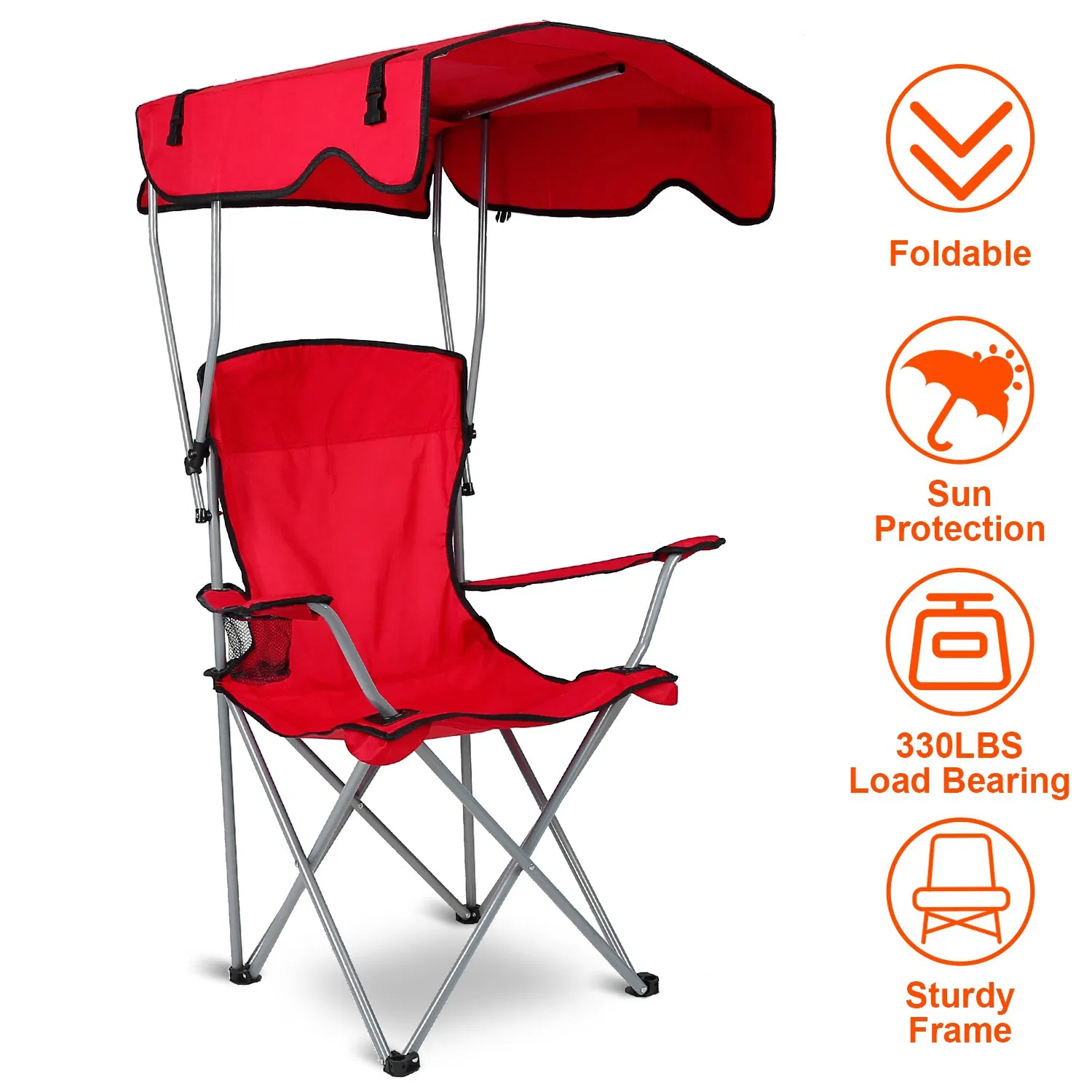 Foldable Beach Canopy Chair Sun Protection Camping Lawn Canopy Chair 330LBS Load Folding Seat w/ Cup Holder For Beach Poolside Travel Picnic photo 1