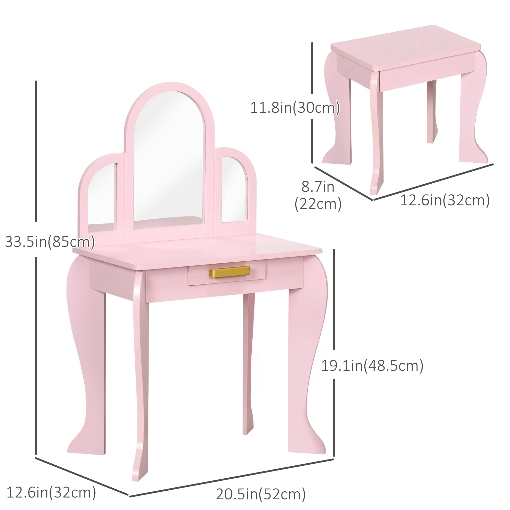 Kids Dressing Table and Chair Set, Girls Dressing Set, Makeup Desk with Drawer for 3-6 Years Old Kids, Pink photo 6