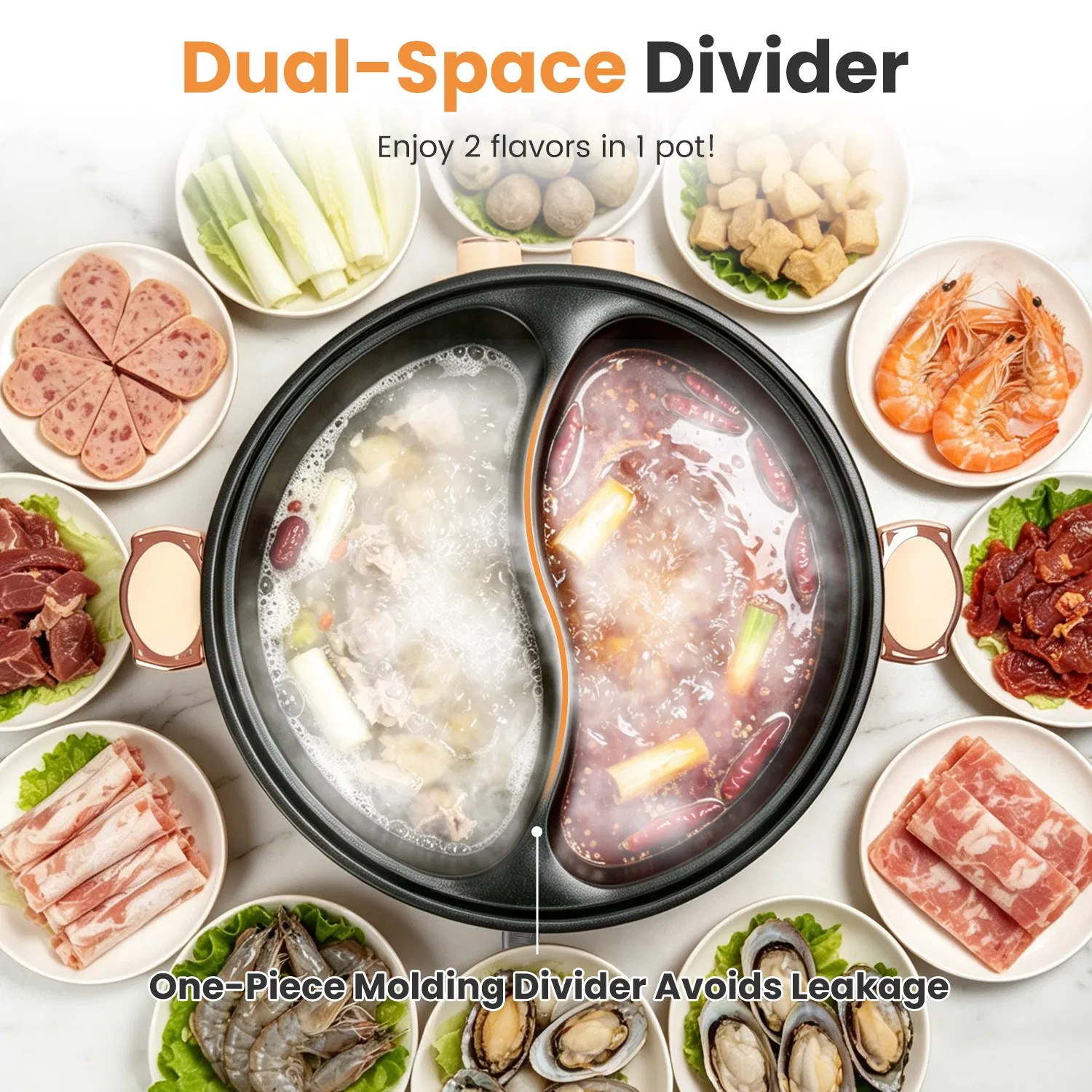 6 Liter Dual-Flavor Electric Shabu Shabu Hot Pot for 3-6 Guests, Non-Stick Coating Stainless Steel Hot Pot with Transparent Steam Vent Lid, Cool Wide Handles & Raised Stable Base for Home Dinner Party photo 8
