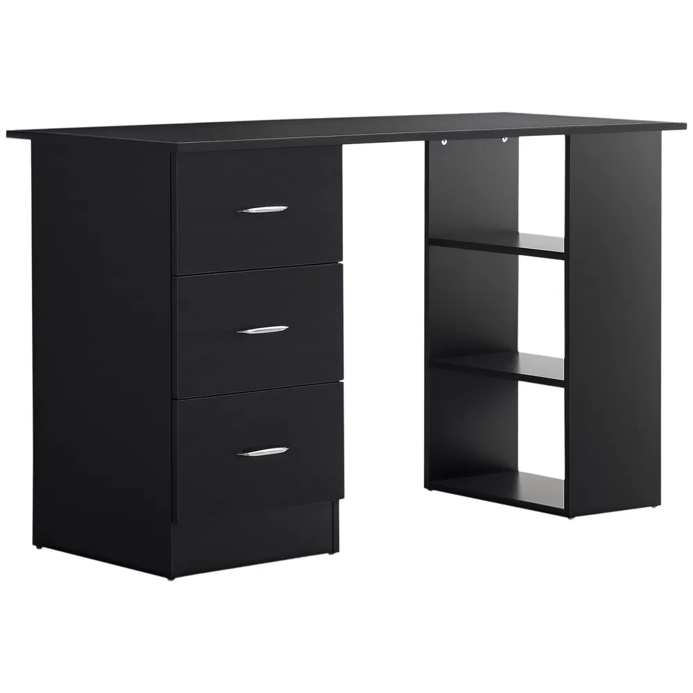 47 Inches Home Office Desk with 3-Tier Storage Shelves, Computer Desk with Drawers, Study Writing Table, Black photo 7