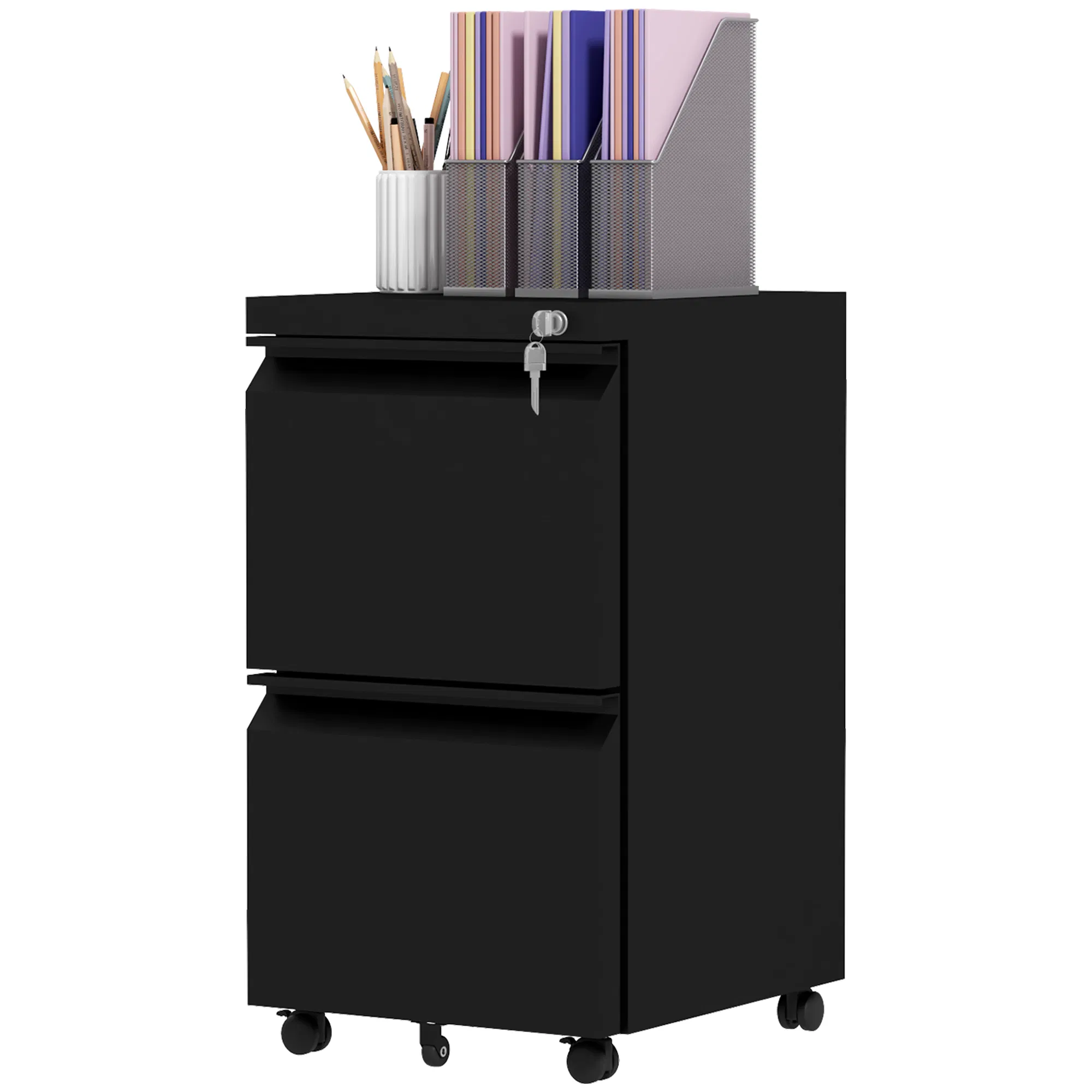 Mobile Vertical Filing Cabinet with Lock, 2-Drawer Steel File Cabinet with Adjustable Hanging Bar for Letter, A4 and Legal Size, Black photo 1