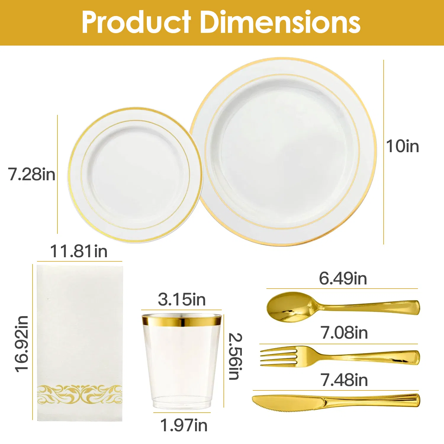 175PCS Disposable Gold Rim Dinnerware Set for 25 Guests - Premium Plastic Plates Cups Cutlery Napkins, Perfect for Wedding Birthday Halloween Christmas Catering Events photo 5