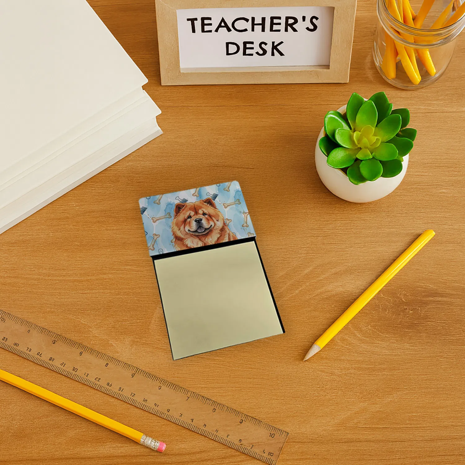 Red Chow Chow Coworker Watercolor Sticky Note Holder Refillable Dispenser Desk Accessory 3x3 Pad Gift photo 2