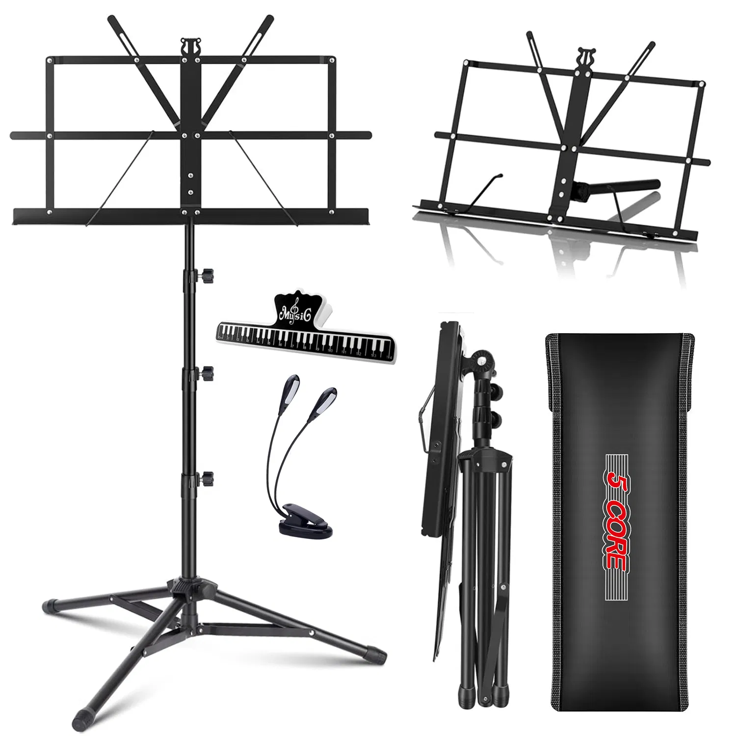 5 Core Music Stand Adjustable Desktop Book Stands Portable Sheet Holder All Metal Foldable Bookstand photo 1