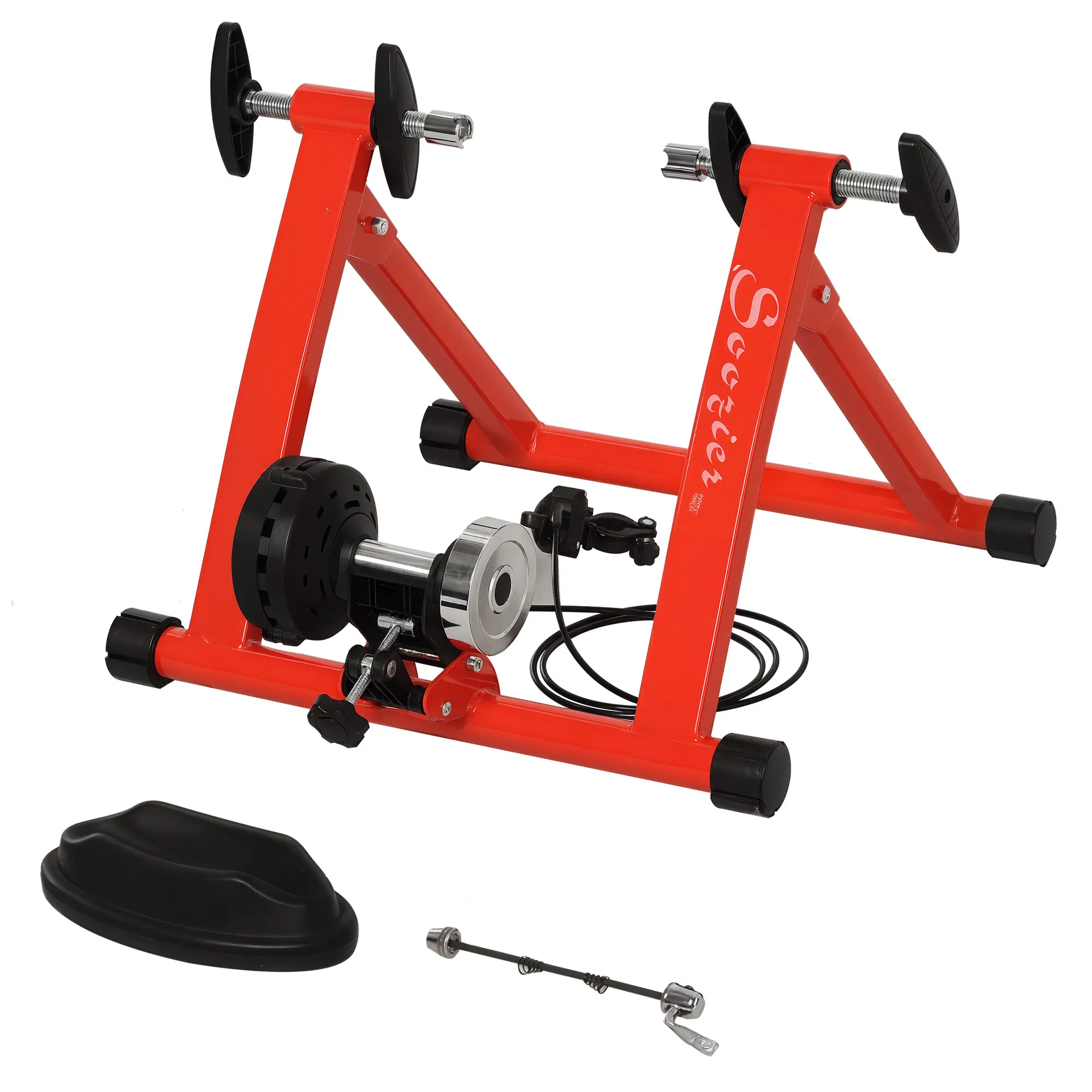 Bike Trainer Magnetic Bicycle Stand Indoor Exerciser w/ Quick Release Skewer, 5 Levels Resistance, Red photo 1