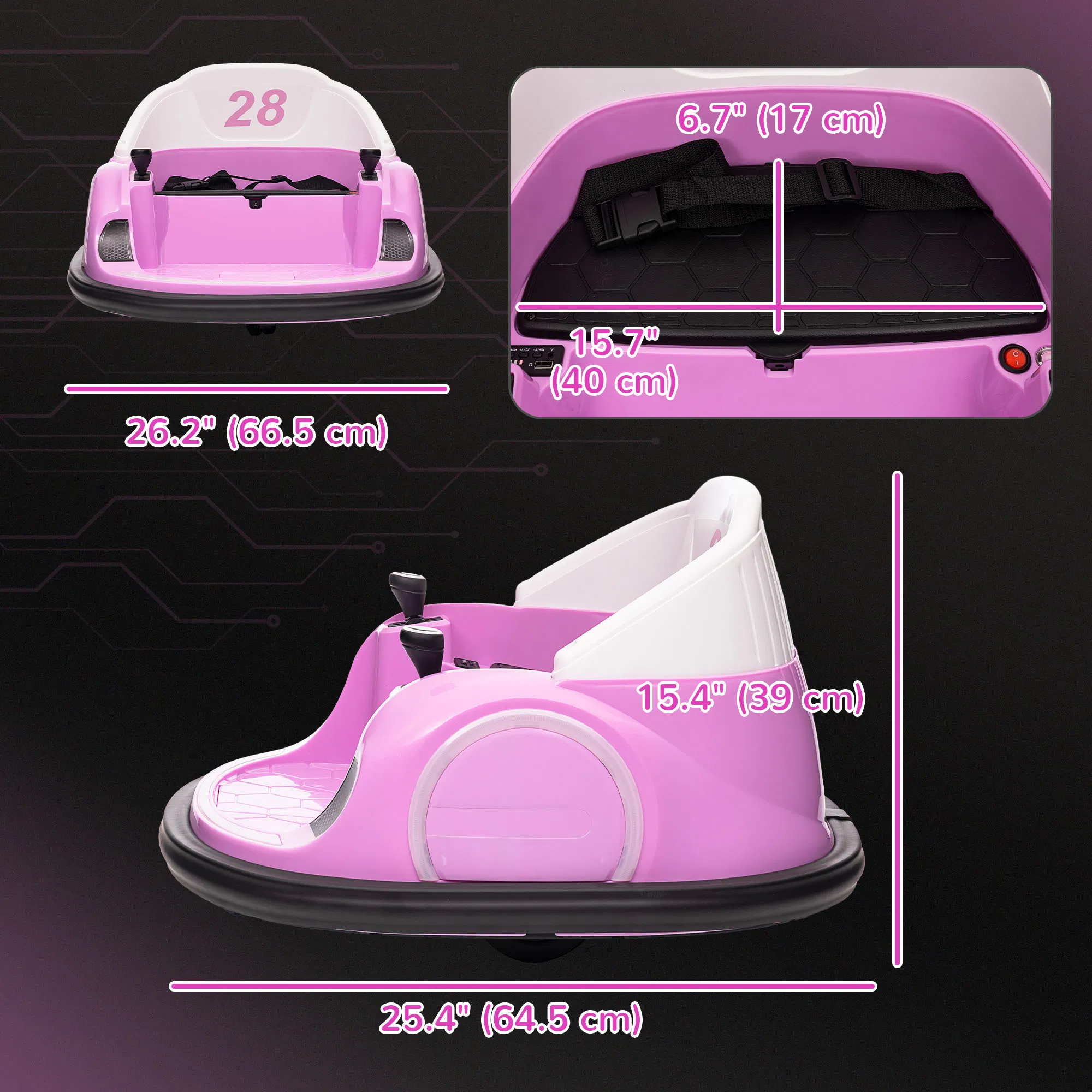 12V Bumper Car for Toddlers, Ride On Car with 360 Degree Remote Control, Lights Music Horn, for 1.5-5 Years, Pink photo 4