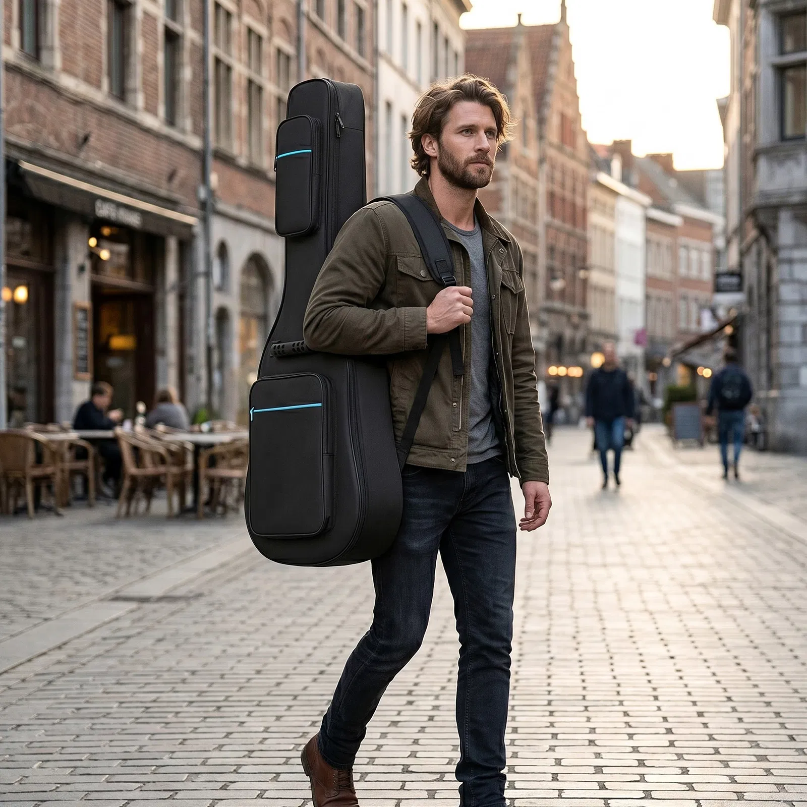 41 Inch 600D Oxford Cloth Acoustic Guitar Bag Black With Blue Line photo 2