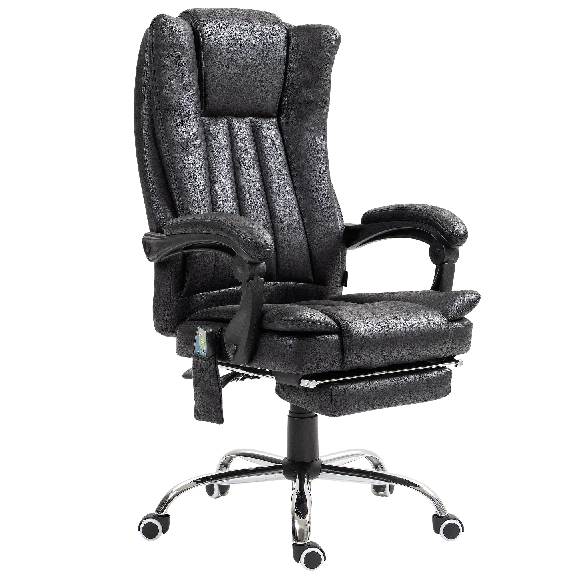 Office Chair 6-point Vibration Massage Chair Micro Fiber Recliner with Retractable Footrest Black photo 1