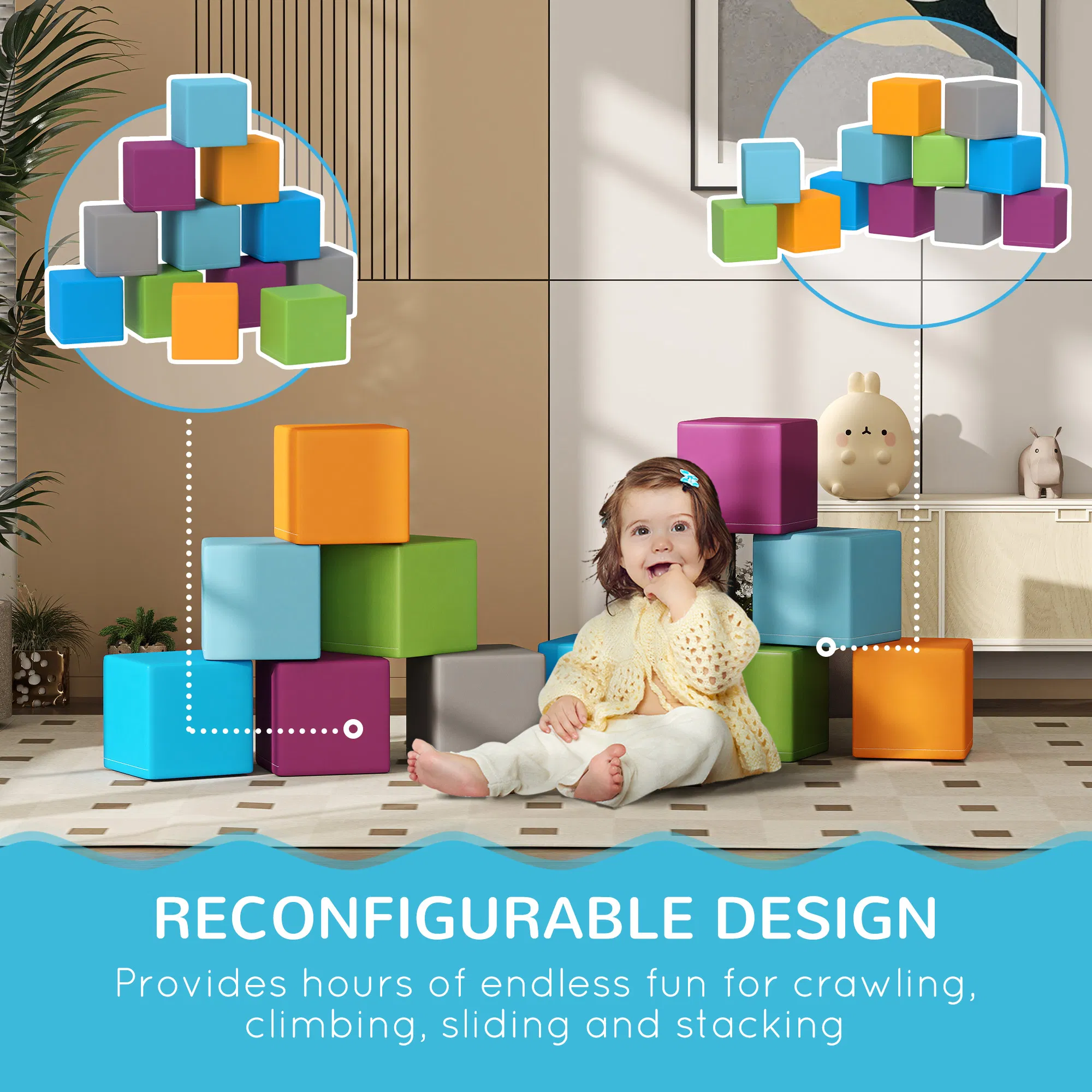12 Piece Soft Play Blocks Soft Foam Toy Building And Stacking Blocks - Multicolours photo 2