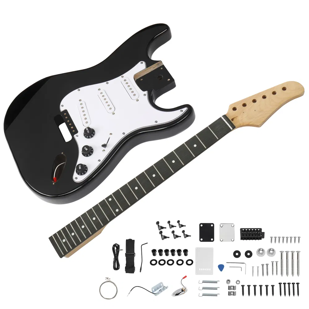 DIY 6 String ST Style Electric Guitar Kits with Mahogany Body, Maple Neck and Accessories Black photo 4