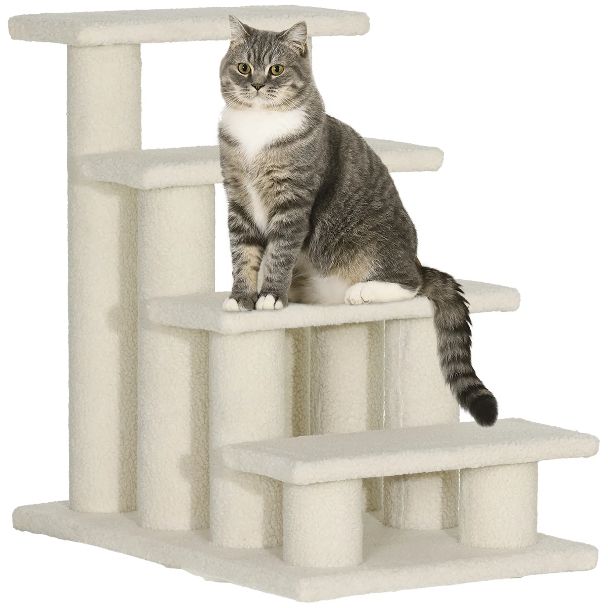 23.5" 4 Tier Pet Stairs Dog Cat Step Scratch Post Furniture, Cream White photo 1