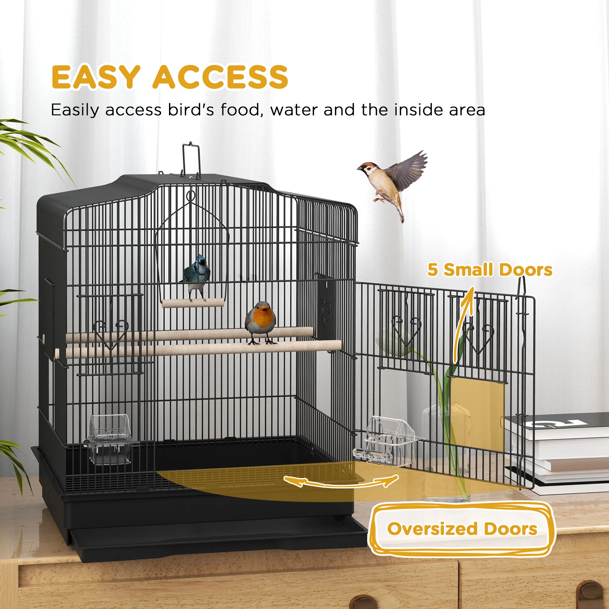 23" Bird Cage, Finches Canaries, Parrot Cage with Doors Perches, 2 Feeder Pet Supplies, Black photo 5