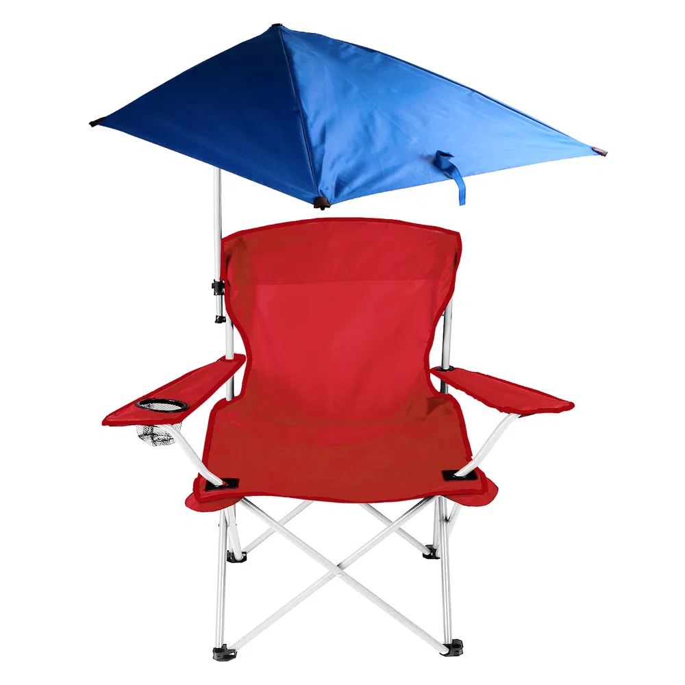 Foldable Beach Chair with Detachable Umbrella Armrest Adjustable Canopy Stool with Cup Holder Carry Bag for Camping Poolside Travel Picnic Lawn Chair photo 4