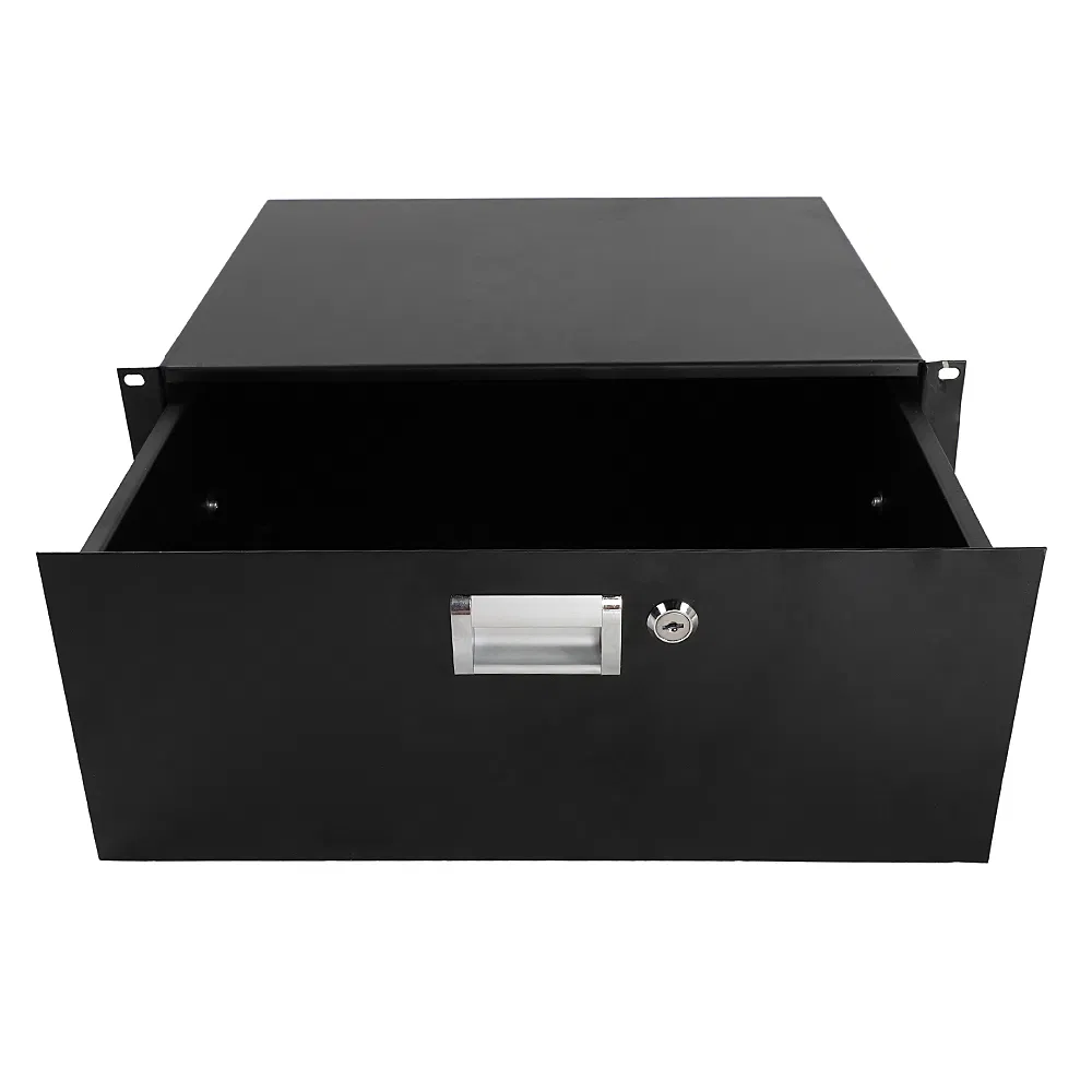 19" 4U Steel Plate DJ Drawer Equipment Cabinet with Keys Black photo 1