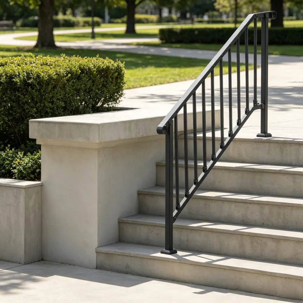 5-Step Stair Handrail Kit, Transitional Black Retro Arch Design with Installation Hardware, for Outdoor Steps, Porch & Deck photo 7