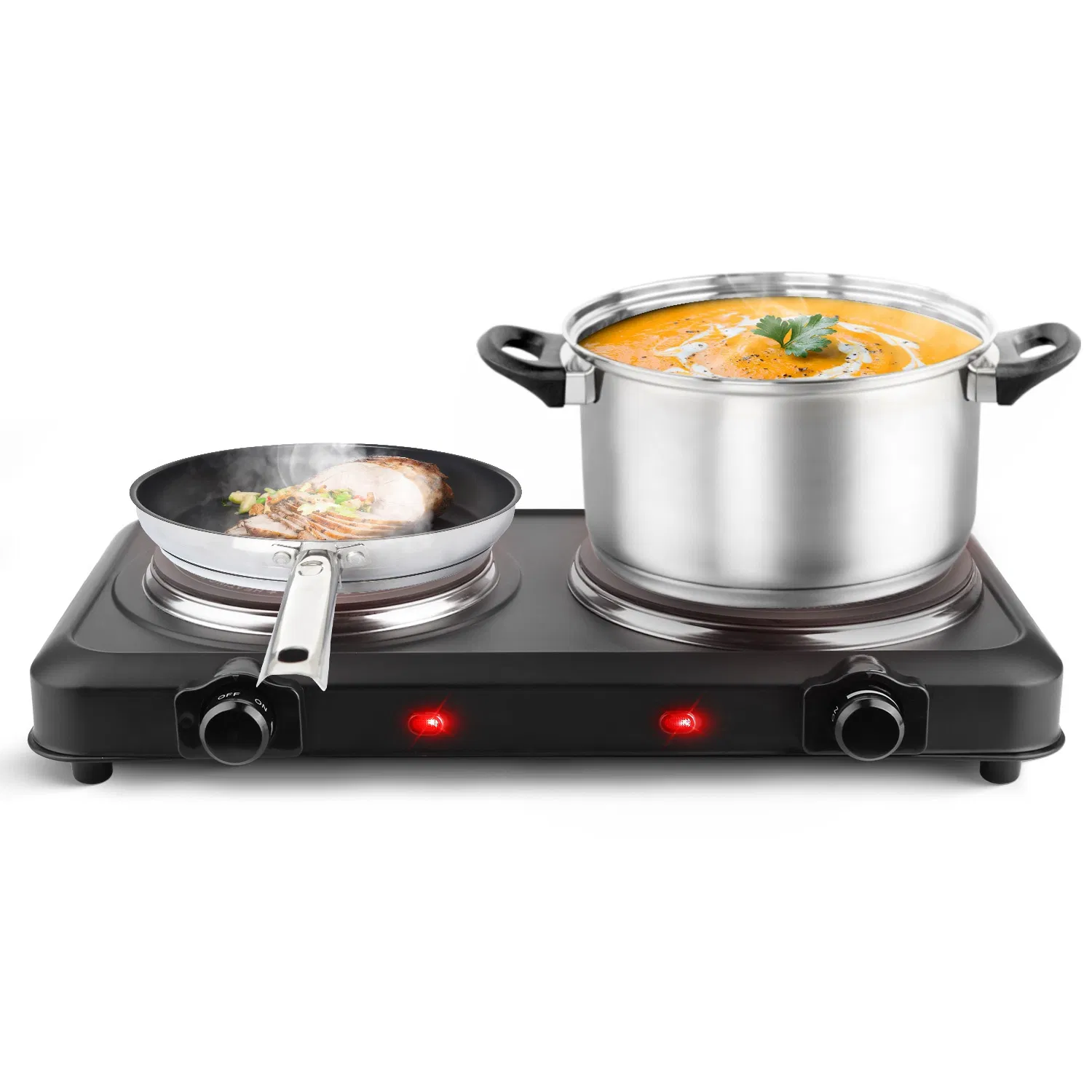 2000W Electric Infrared Dual Burner Portable Heating Hot Plate Stove Countertop RV Hotplate with 7.5' & 6.3' Glass Cooktop Stepless Temperature Adjustments for Home RV Camp photo 5
