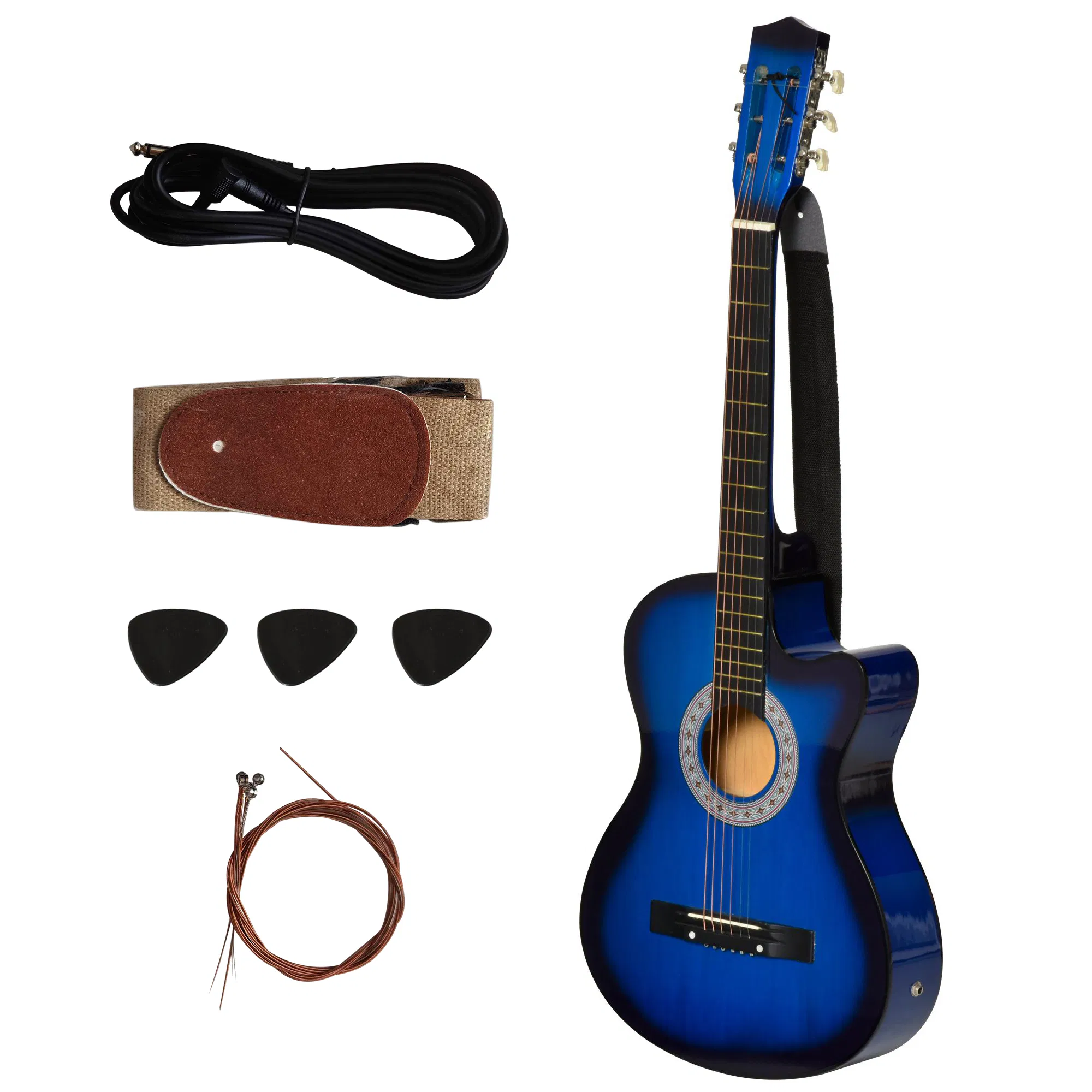 38 Inch Full Size Classical Acoustic Electric Guitar Premium Gloss Finish with Strings, Picks, Shoulder Strap and Case Bag, Blue photo 5