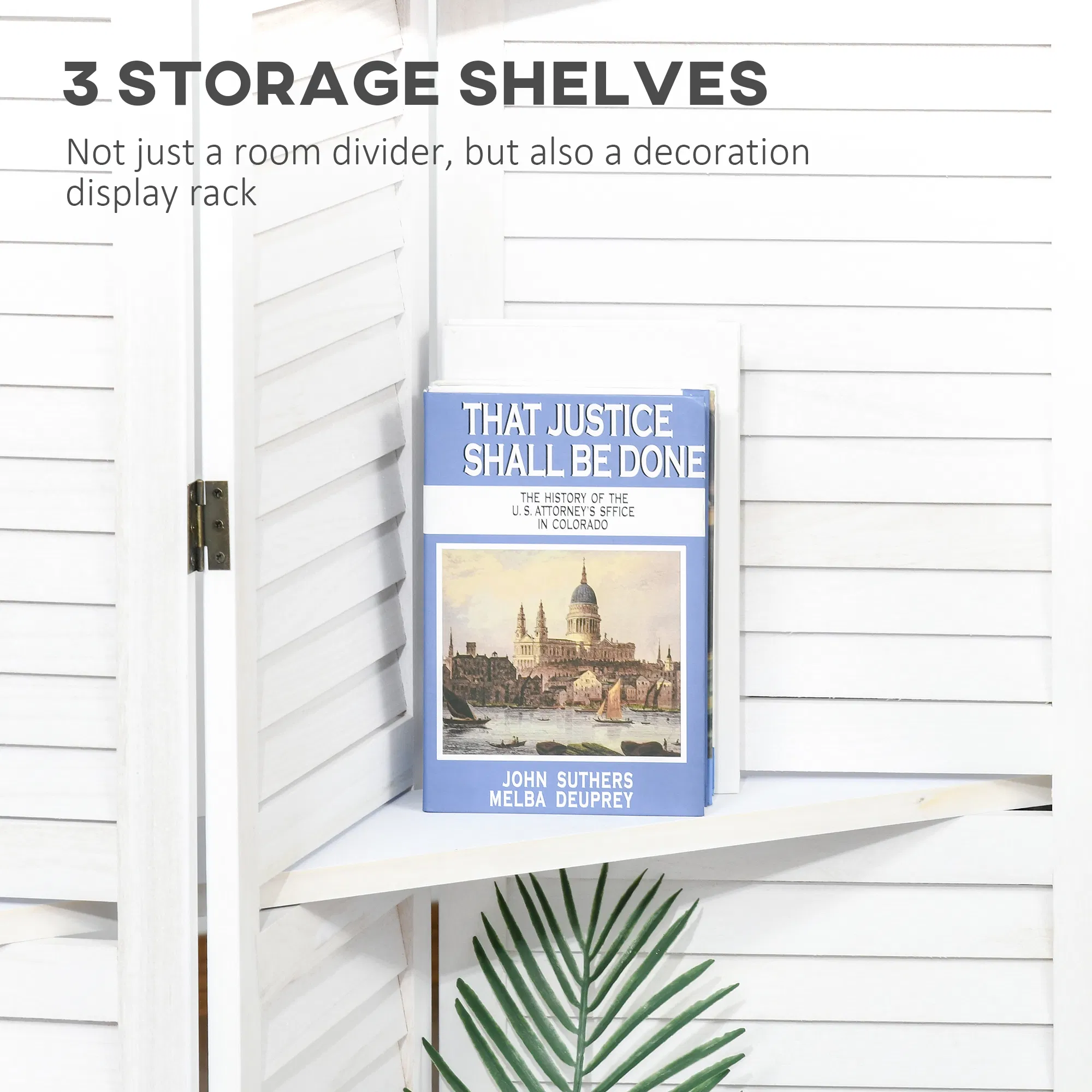 4-Panel Wall Partition Room Separator with 3 Storage Shelves Foldable Design Wooden Frame 5.6FT White photo 2