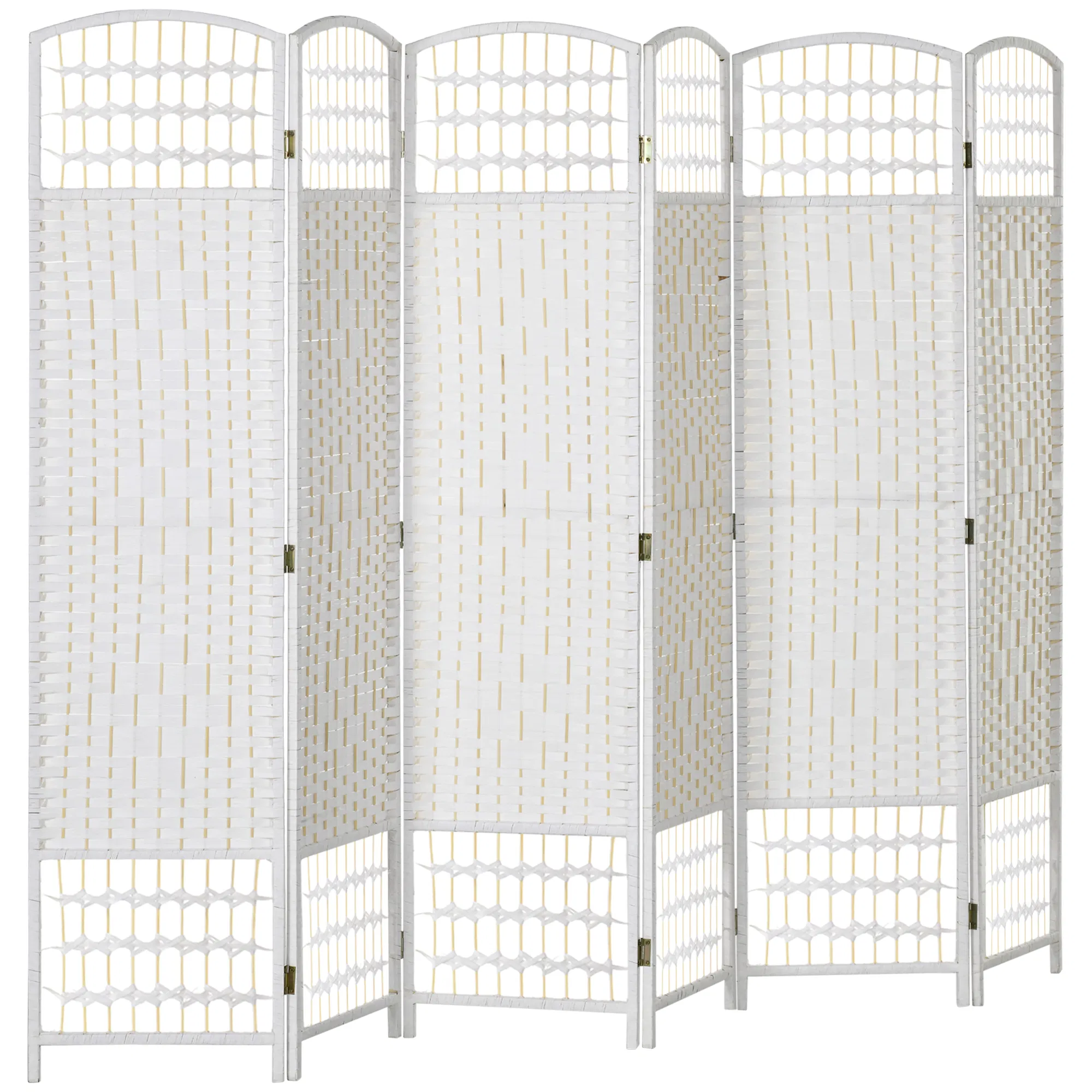 6 Panel Folding Room Divider, Portable Privacy Screen, Wave Fiber Room Partition for Home Office, White photo 1