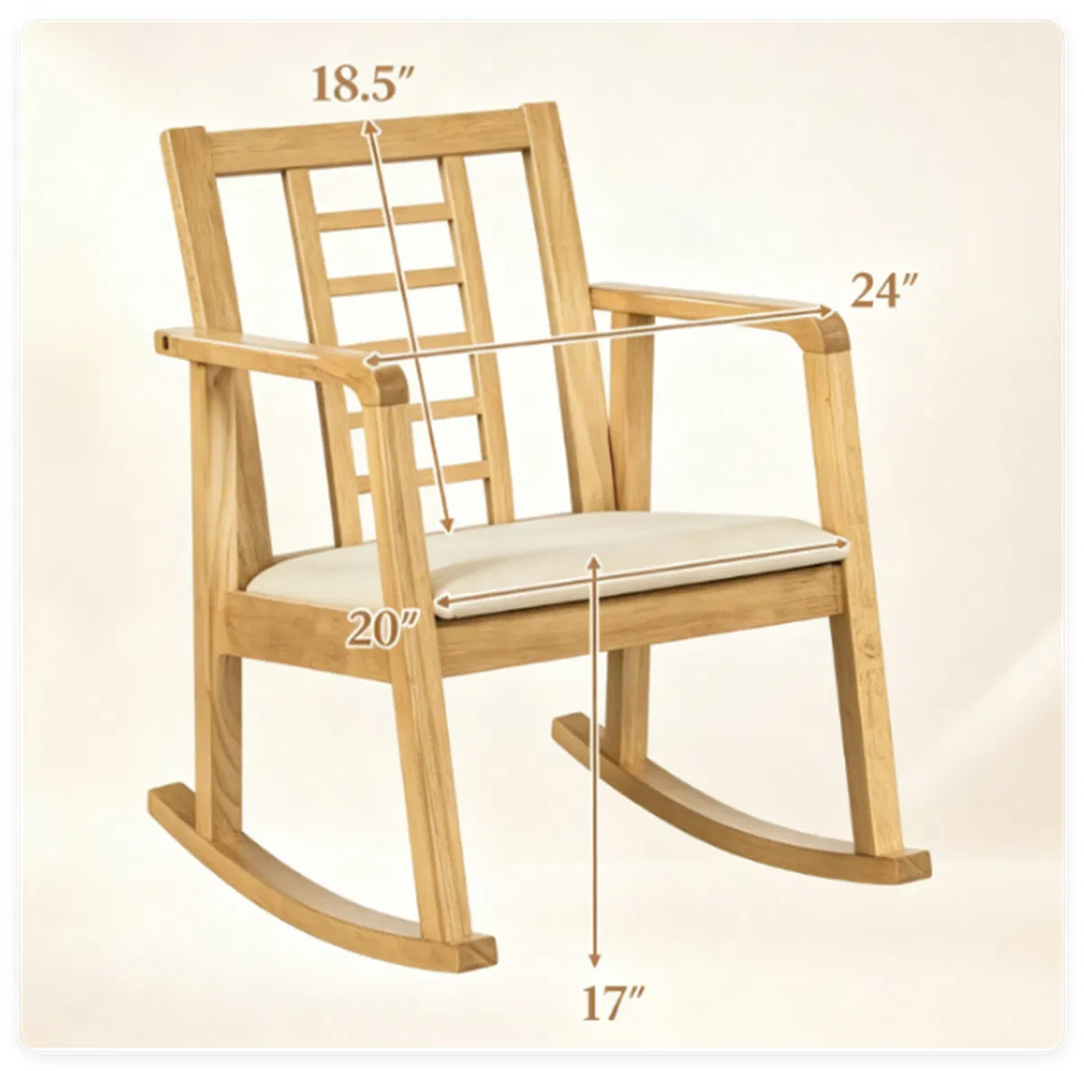 Heavy-Duty Solid Wood Rocking Chair, Ergonomic Accent Armchair with Breathable Ladder Back for Indoor Relaxation-Natural photo 5