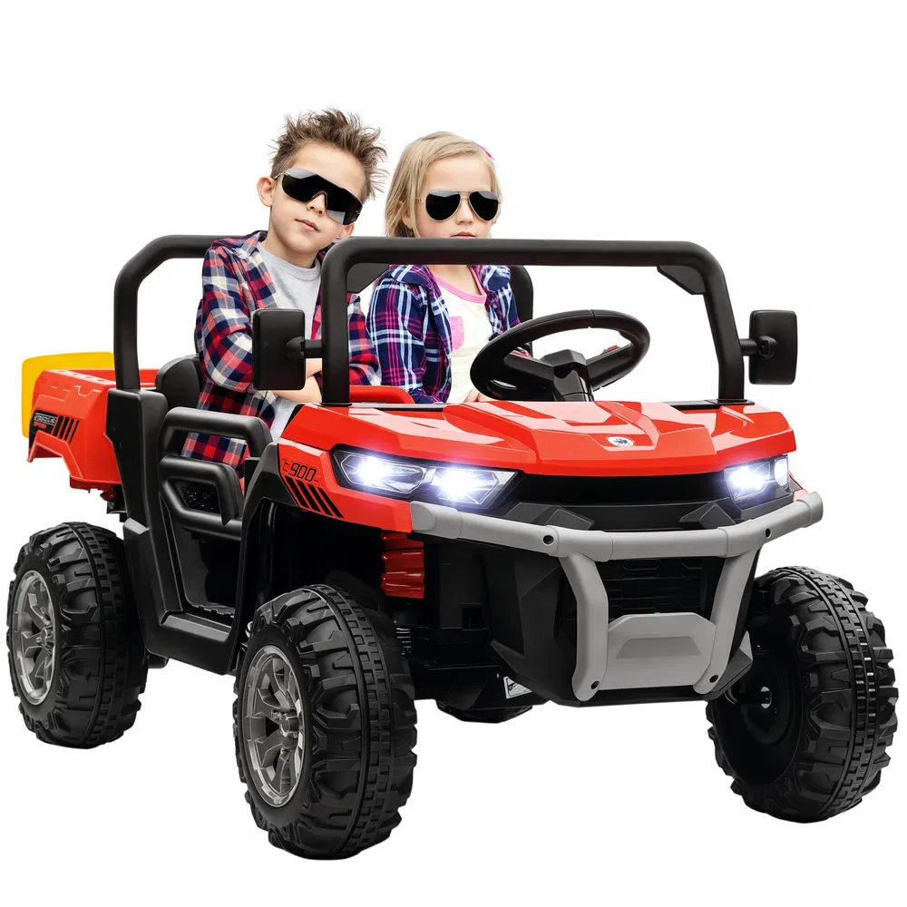 12V Ride on Car with Electric Bucket, Two-Seater, Shovel, Remote Control, Spring Suspension, Horn, Music, Red photo 7