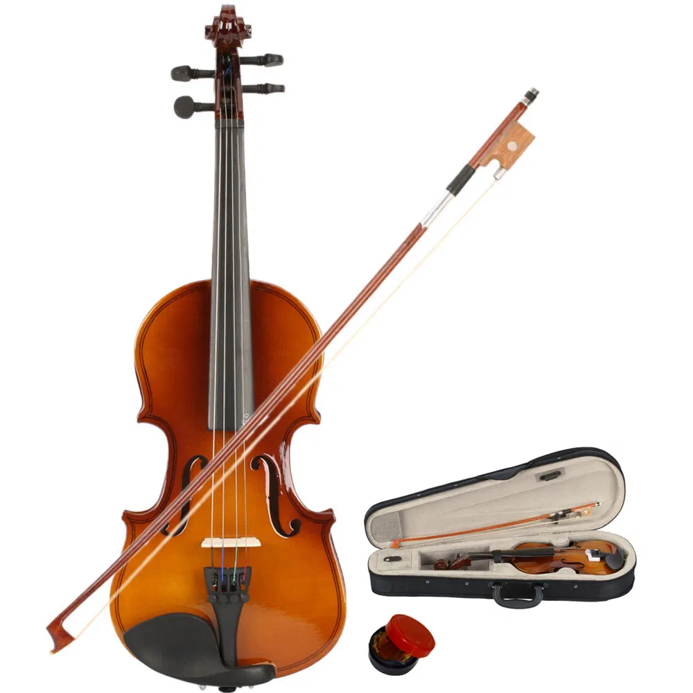 New 1/8 Acoustic Violin Case Bow Rosin Natural photo 1