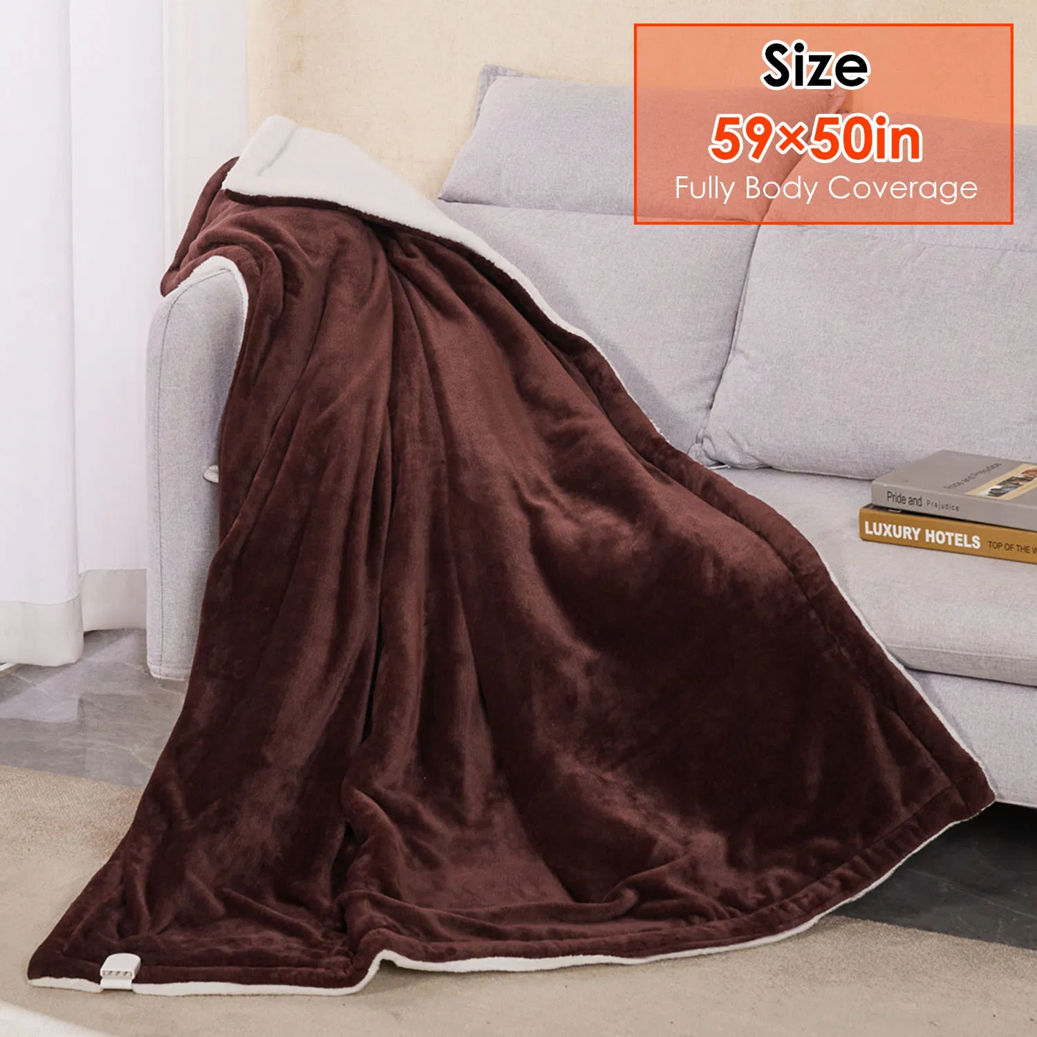 Electric Heated Flannel Throw Heated Blanket with 6 Heat Settings 1-8 Hours Auto off Washable for Home Office Usage 59x50in photo 3