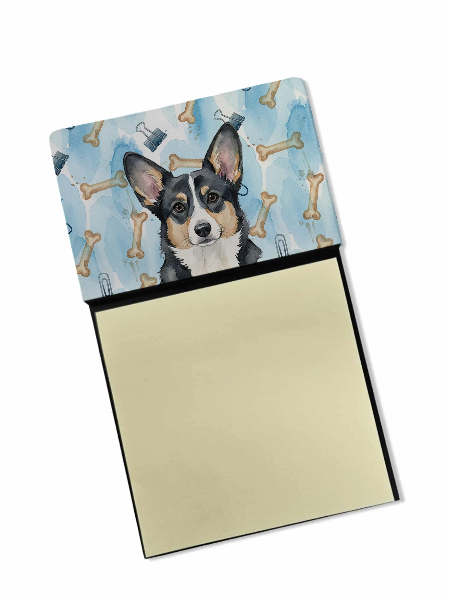 Black and White Cardigan Welsh Corgi Coworker Watercolor Sticky Note Holder Refillable Dispenser Desk Accessory 3x3 Pad Gift photo 1