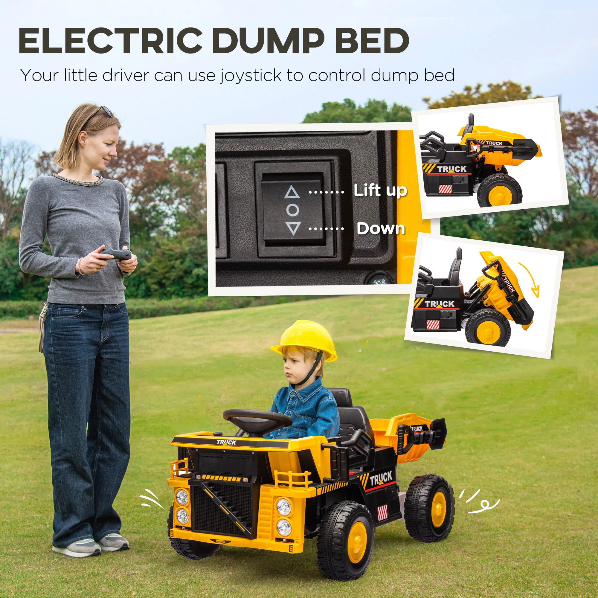 12V Kids Ride On Dump Truck Construction Vehicle w/ Electric Dump Bed, Shovel, Spring Suspension Wheels photo 4