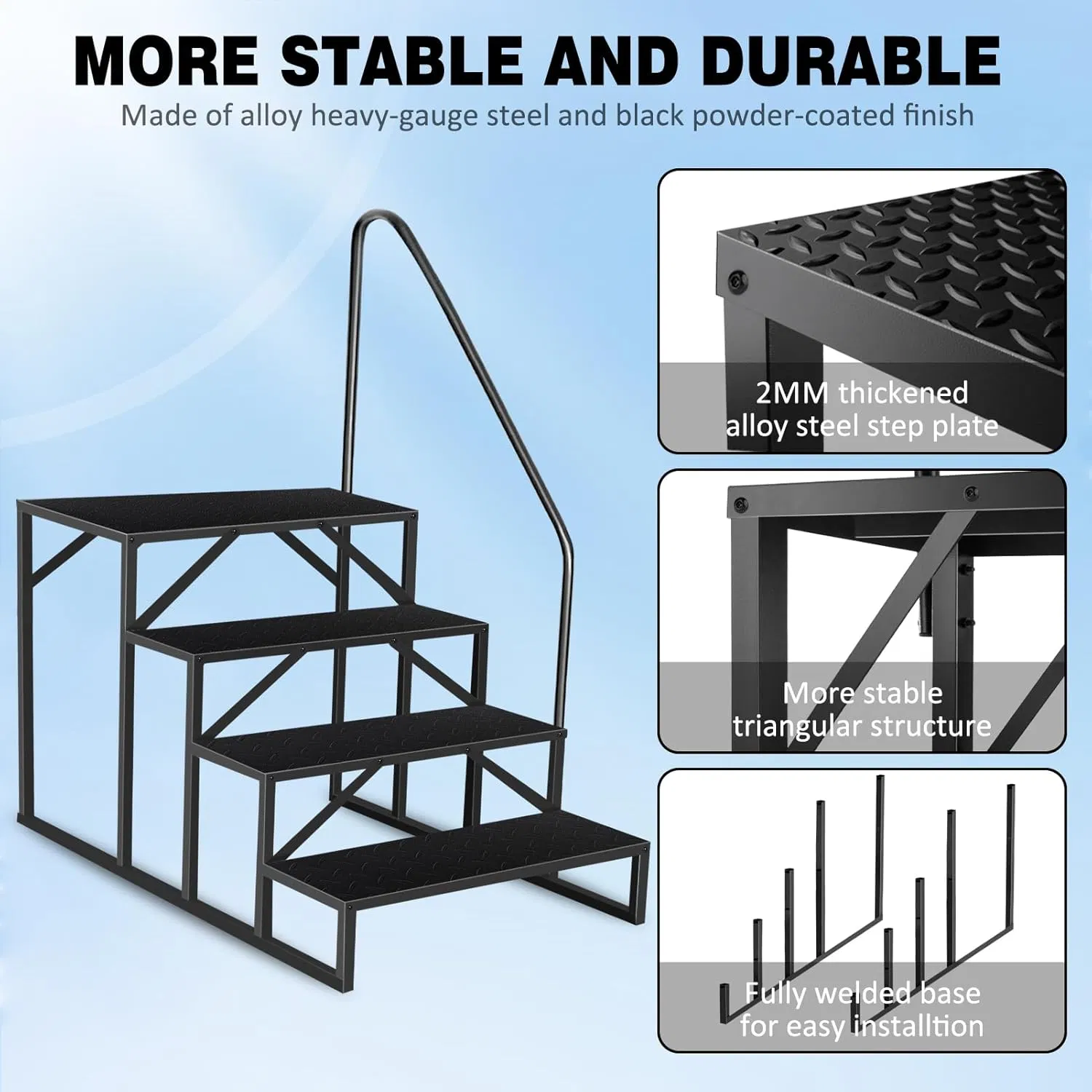 Swimming Pool Ladder Above Ground, RV Steps with Handrail, Heavy Duty Pool Step Hot Tub Steps, 660 lbs Weight Capacity Camper Step Stool Mobile Home Stair for Getting High photo 4