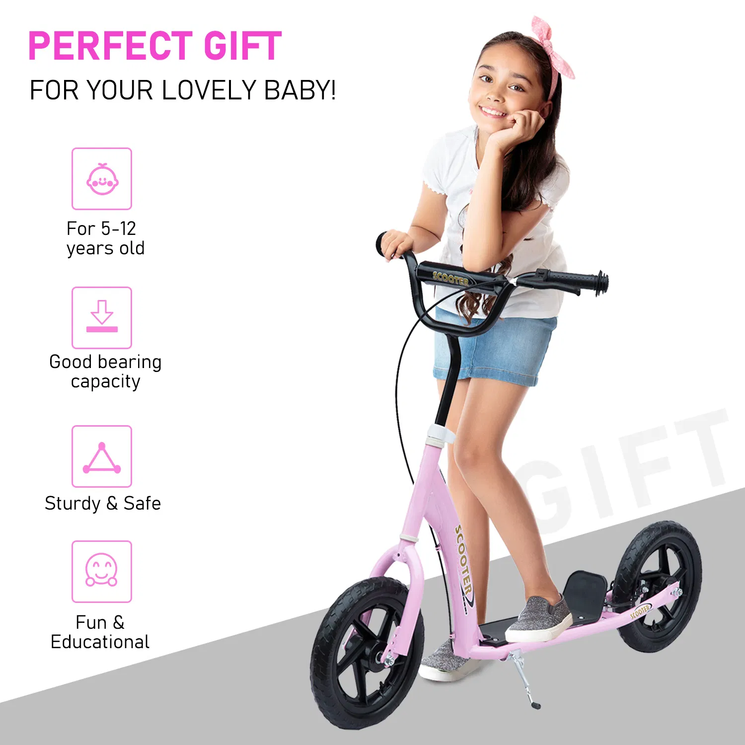Kids Scooter Street Bike Bicycle for Teens Ride on Toy w/ 12'' Tire for 5-12 Year Old Pink photo 6