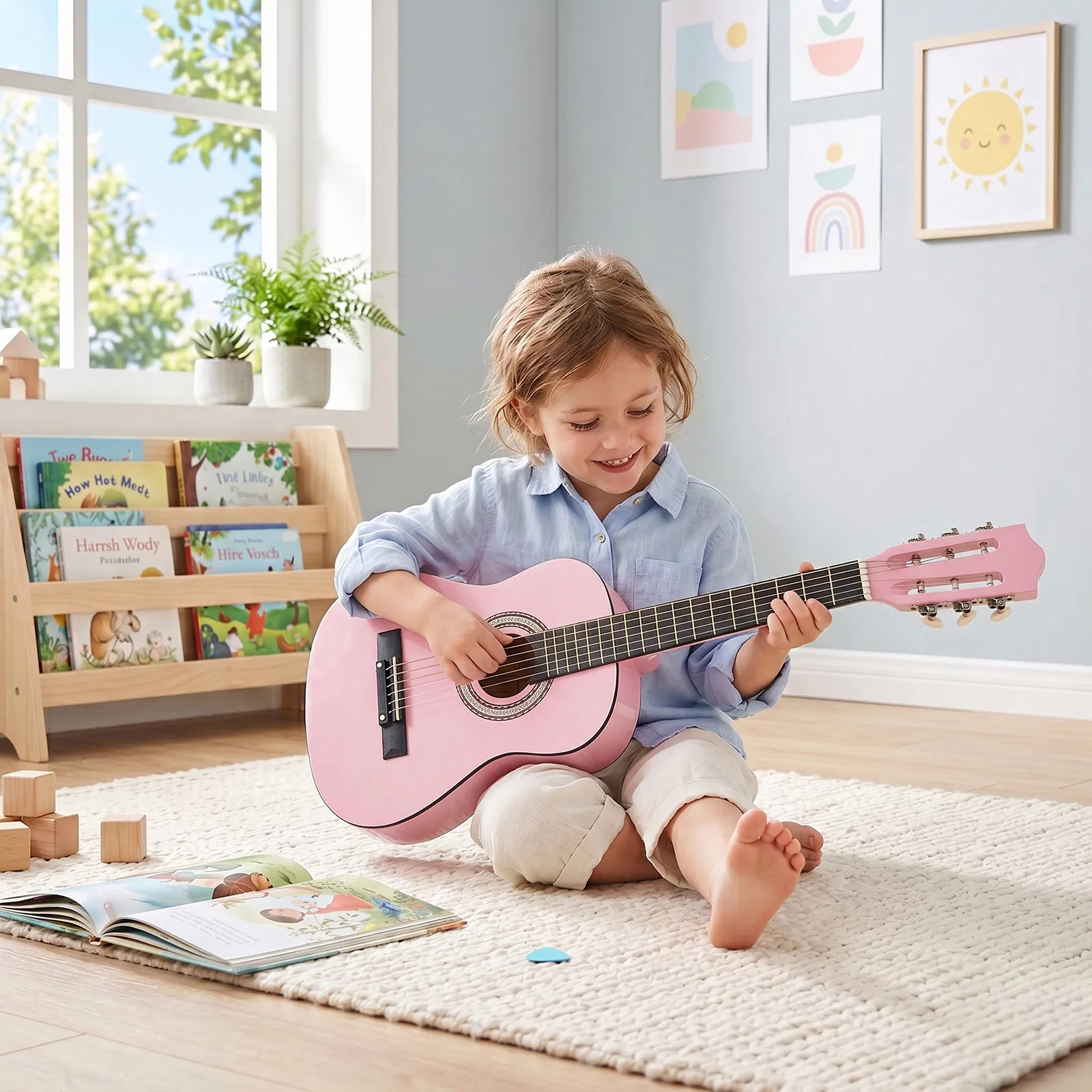 Light pink 30-inch Round Acoustic Guitar with Picks, Strings, Capo, Case, Tuner, and Strap photo 8