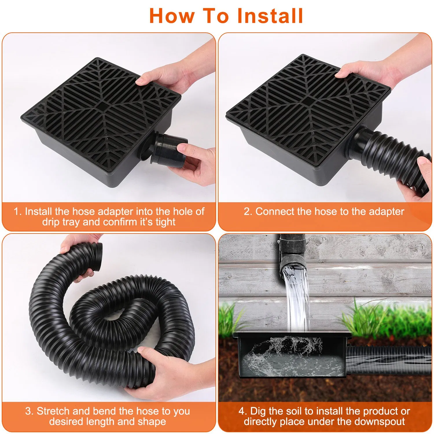 2Pcs Gutter Downspout Extension Low Profile No Deep Digging Catch Basin Downspout Extender with 4.9FT Flexible Extendable Hose For House Foundation Protection photo 5