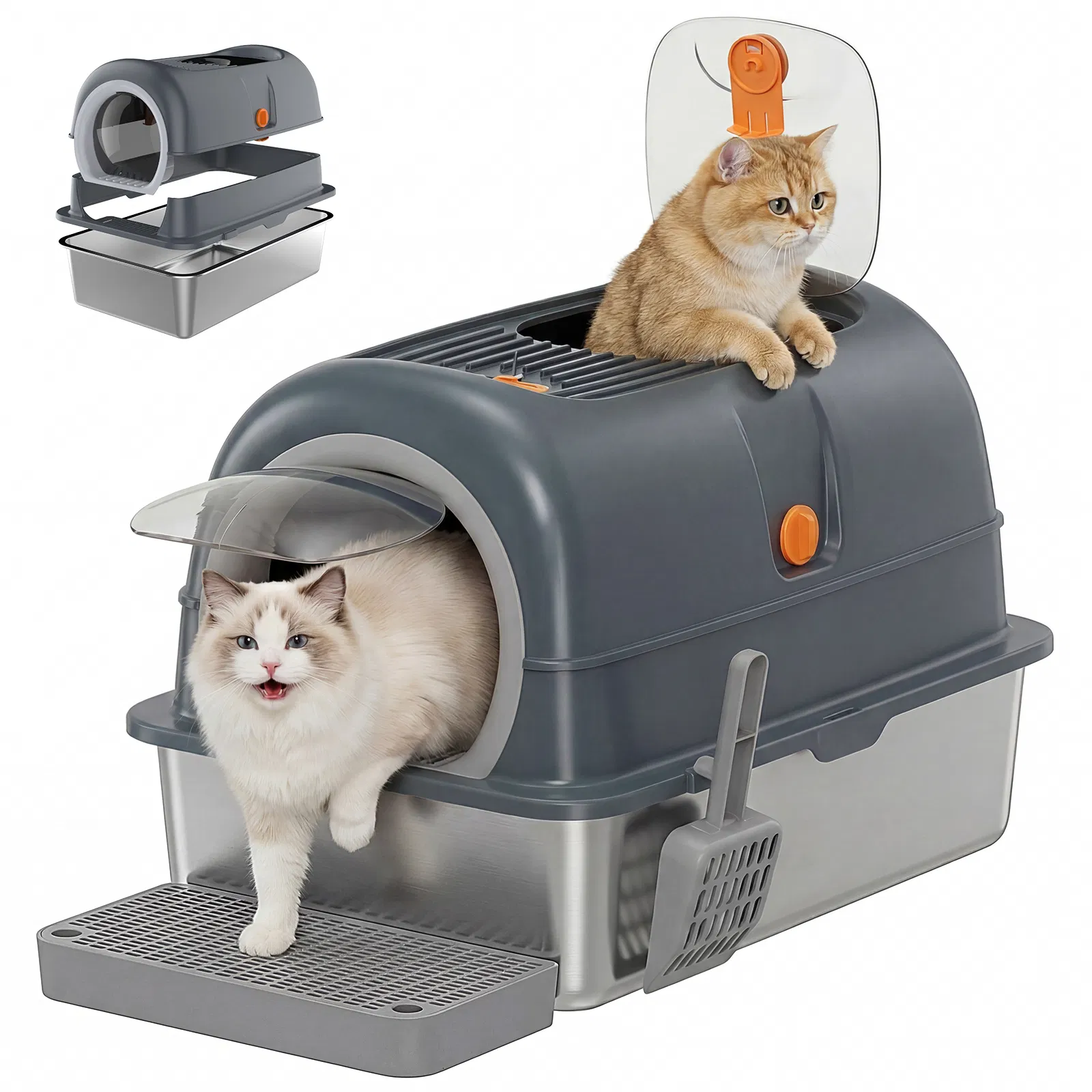 Double-entry convertible lid cat litter box photo 1