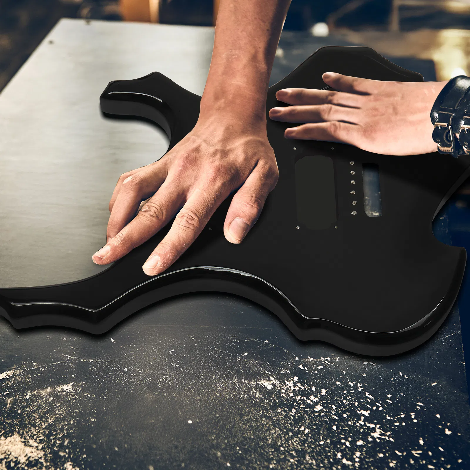 DIY 6 String Flame Shaped Style HSH Electric Guitar Kits with Mahogany Body, Maple Neck and Accessories Black photo 4