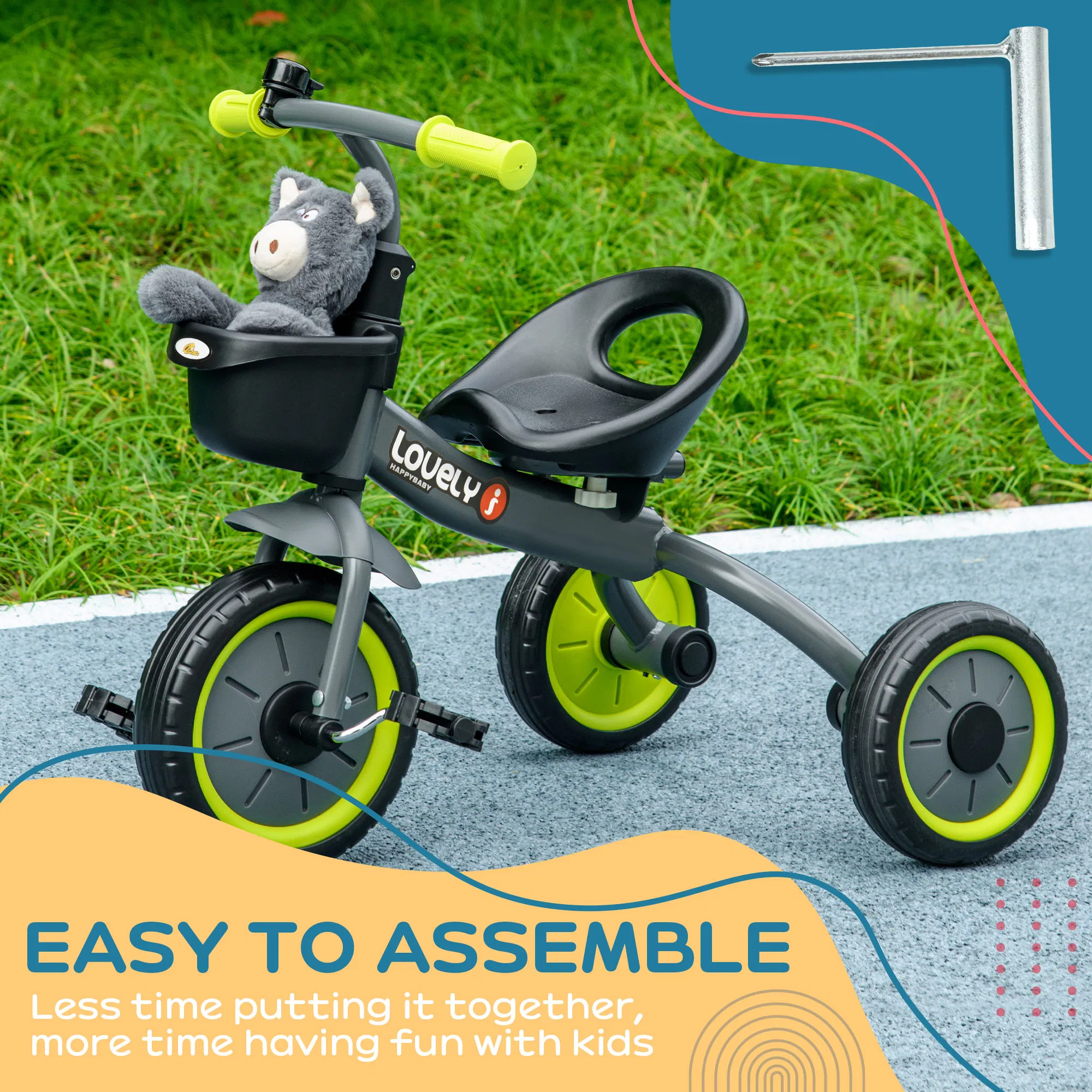 Tricycle for Toddler 2-5 Year Old Girls and Boys, Toddler Bike with Adjustable Seat, Basket, Bell, Black photo 6