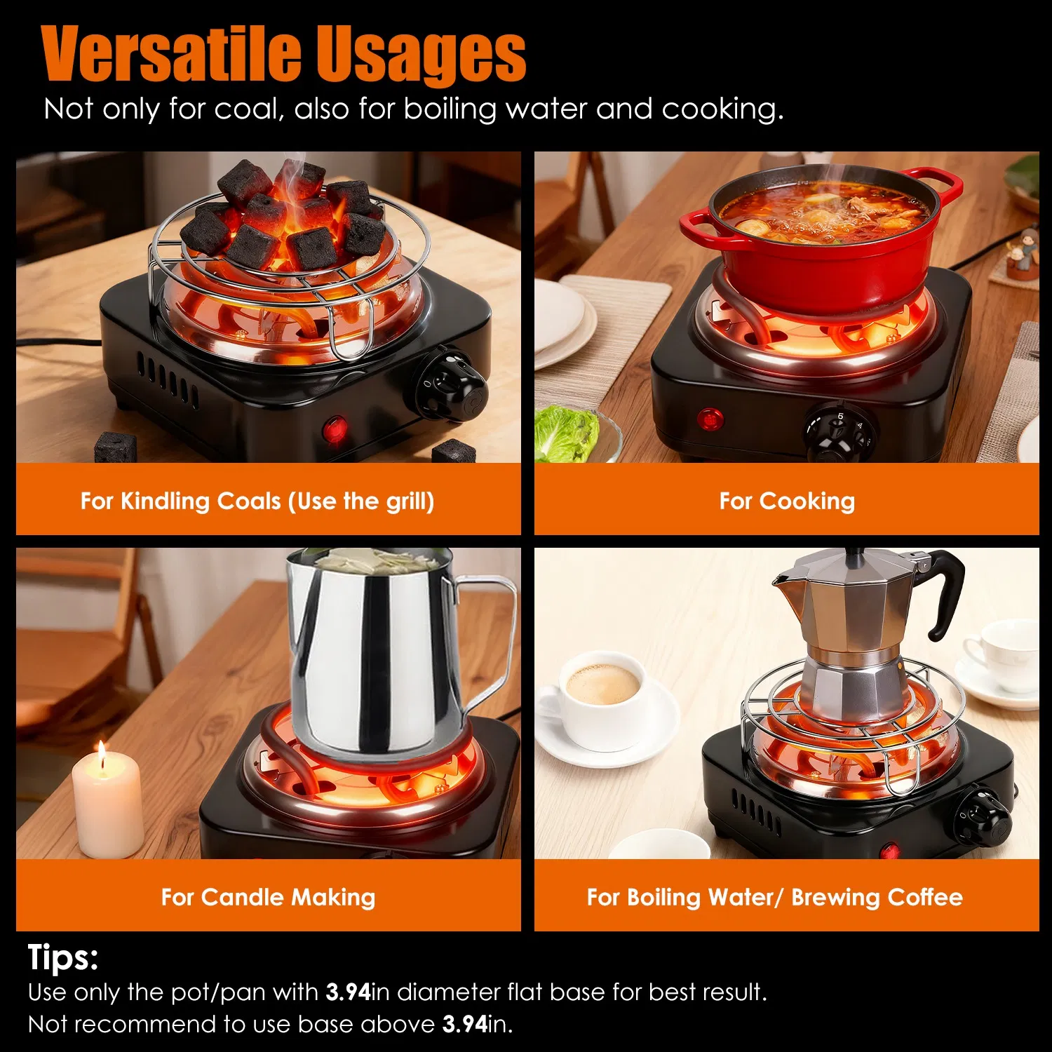 Fast Heating Hookah Coal Heater 500W - 5 Temperature Gears, Safe Thermostat Design, Rust-Resistant Stainless Steel, Bonus Tongs & Grid for Indoor/Outdoor BBQ photo 4