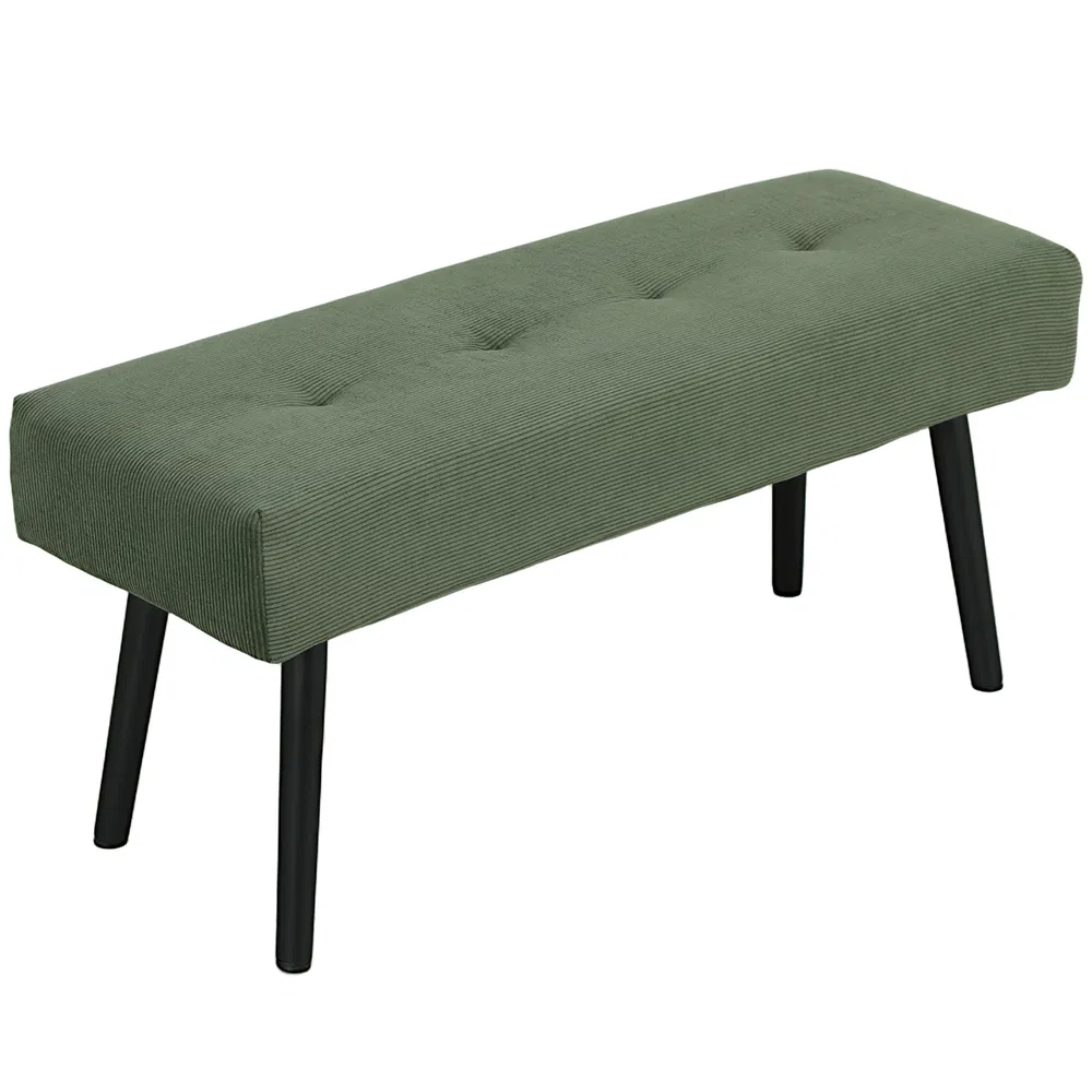 39" Upholstered Ottoman Bench, Corduroy Entryway Bedroom Bench with Padded Seat and Steel Legs for Bedroom, Green photo 2
