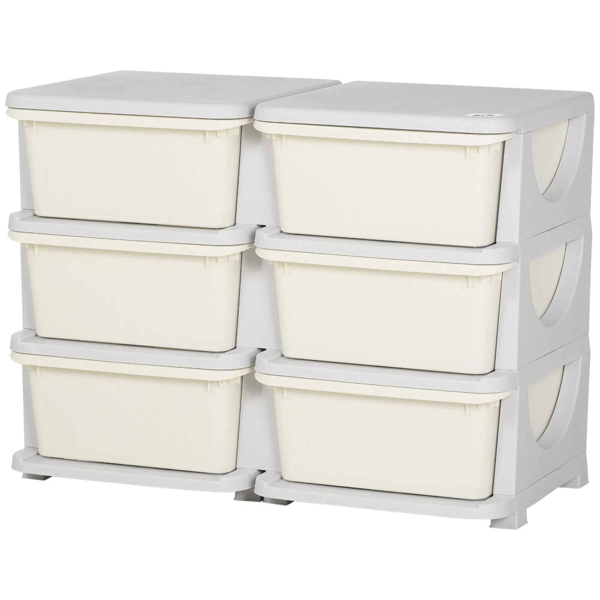 3 Tier Kids Toy Organizer and Storage Bins with 6 Plastic Drawers, Cream White photo 1