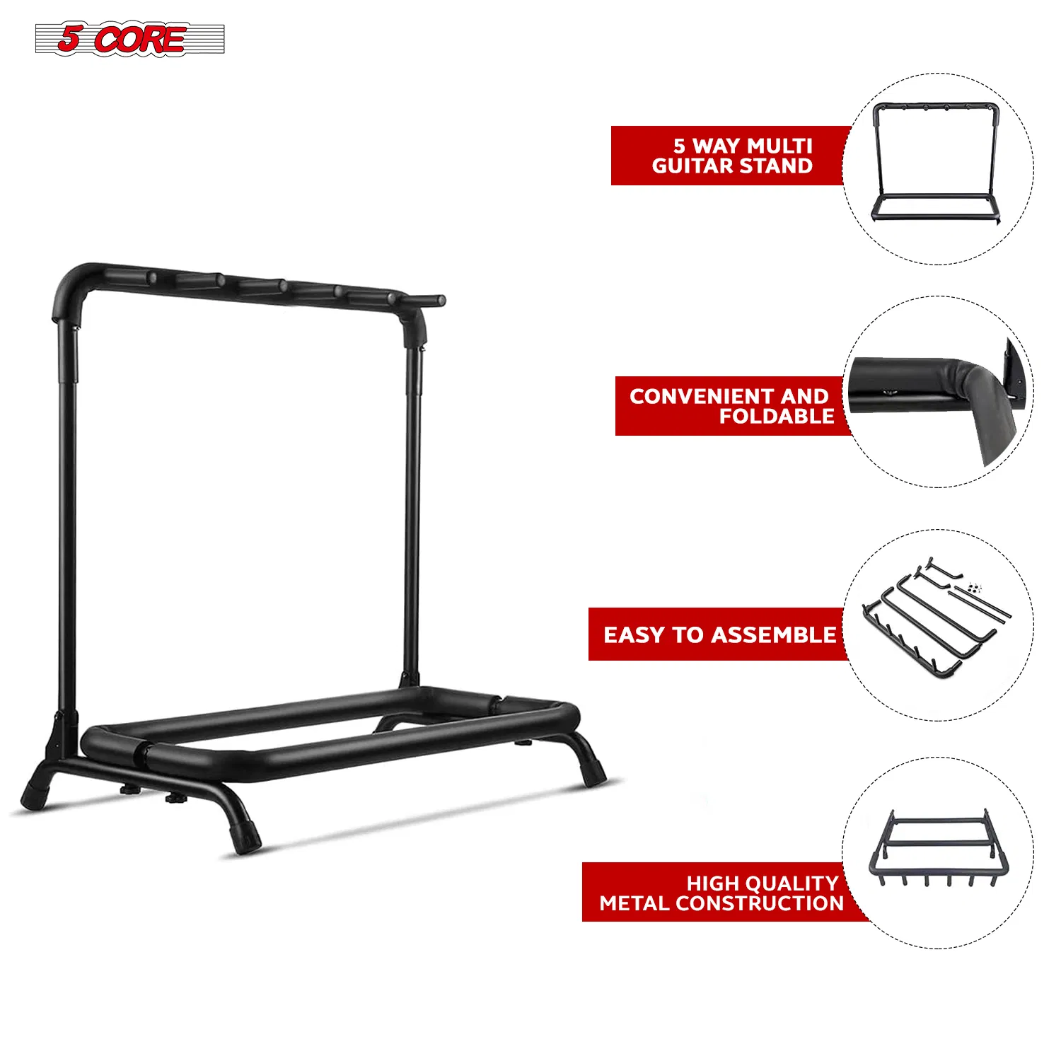5 Core Guitar Rack 3 Slot Multi Guitar Stand Triple Display Floor Stand Safe Storage Foldable Portable for Electric Acoustic Flying V Guitars photo 8