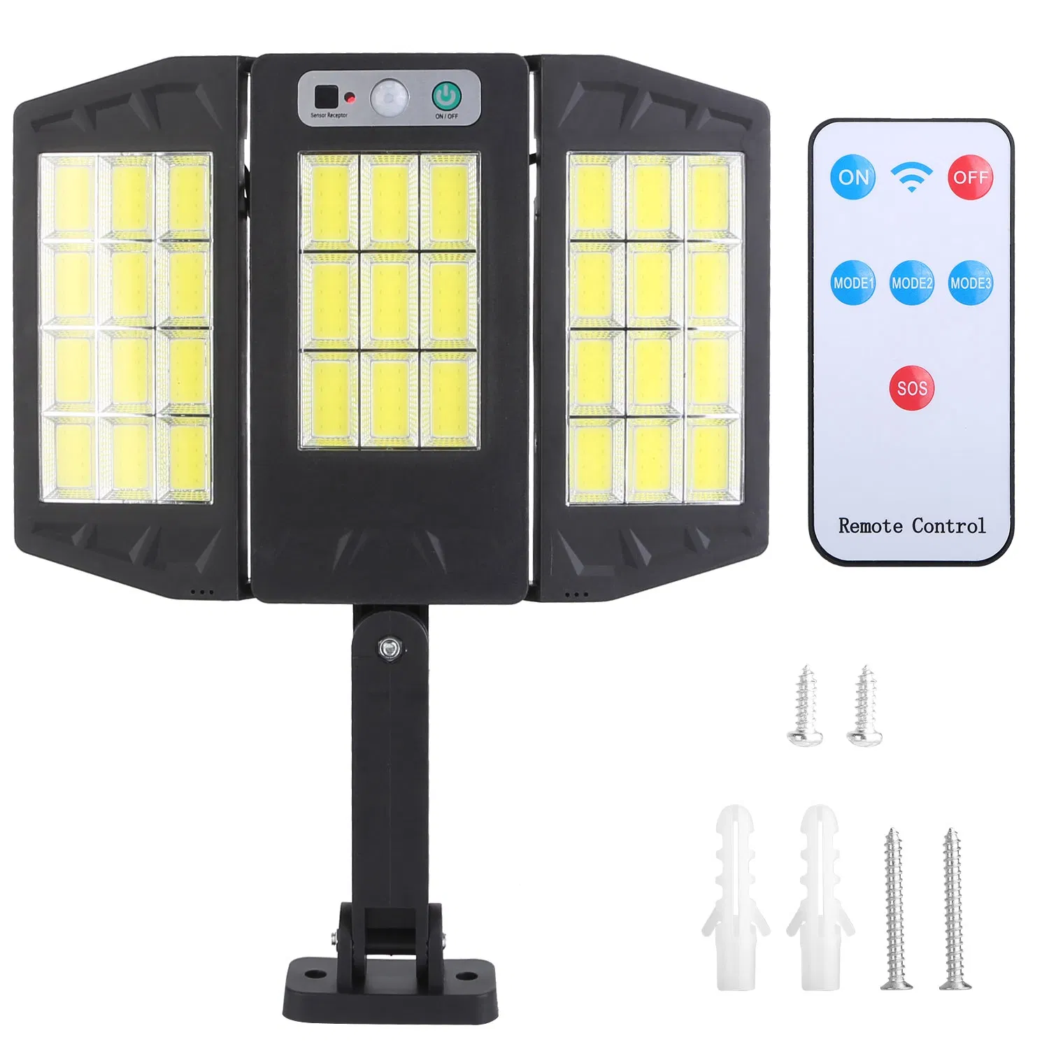 Solar Wall Light Outdoor 33 COB Beads PIR Motion Sensor Remote Control Wireless Lamps IP45 Waterproof Lighting for Garage Front Door Garden Pathway photo 1
