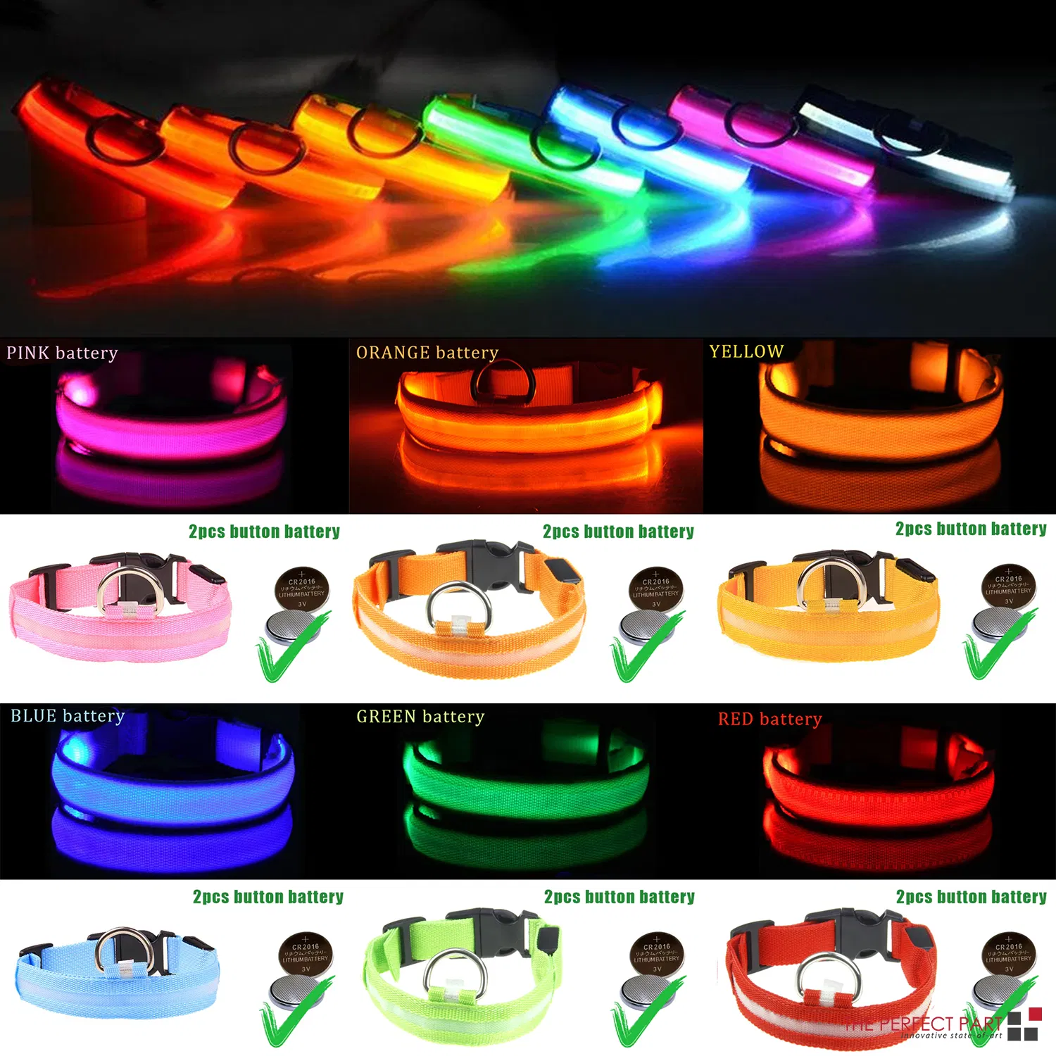 LED Adjustable Dog Collar Blinking Flashing Light Up Glow Pets Safety Waterproof photo 1