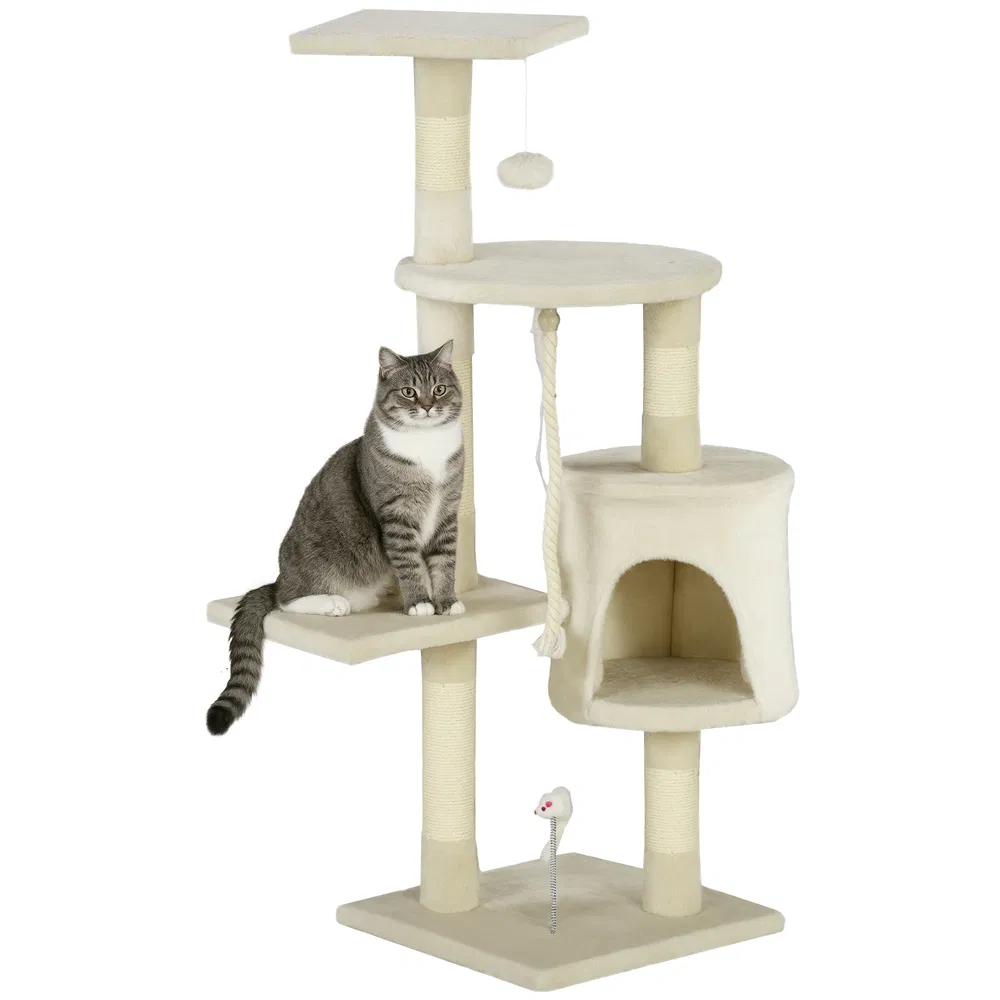 46" Scratching Cat Tree Multi Level Activity Center Kitty Condo Furniture Post Beige photo 7