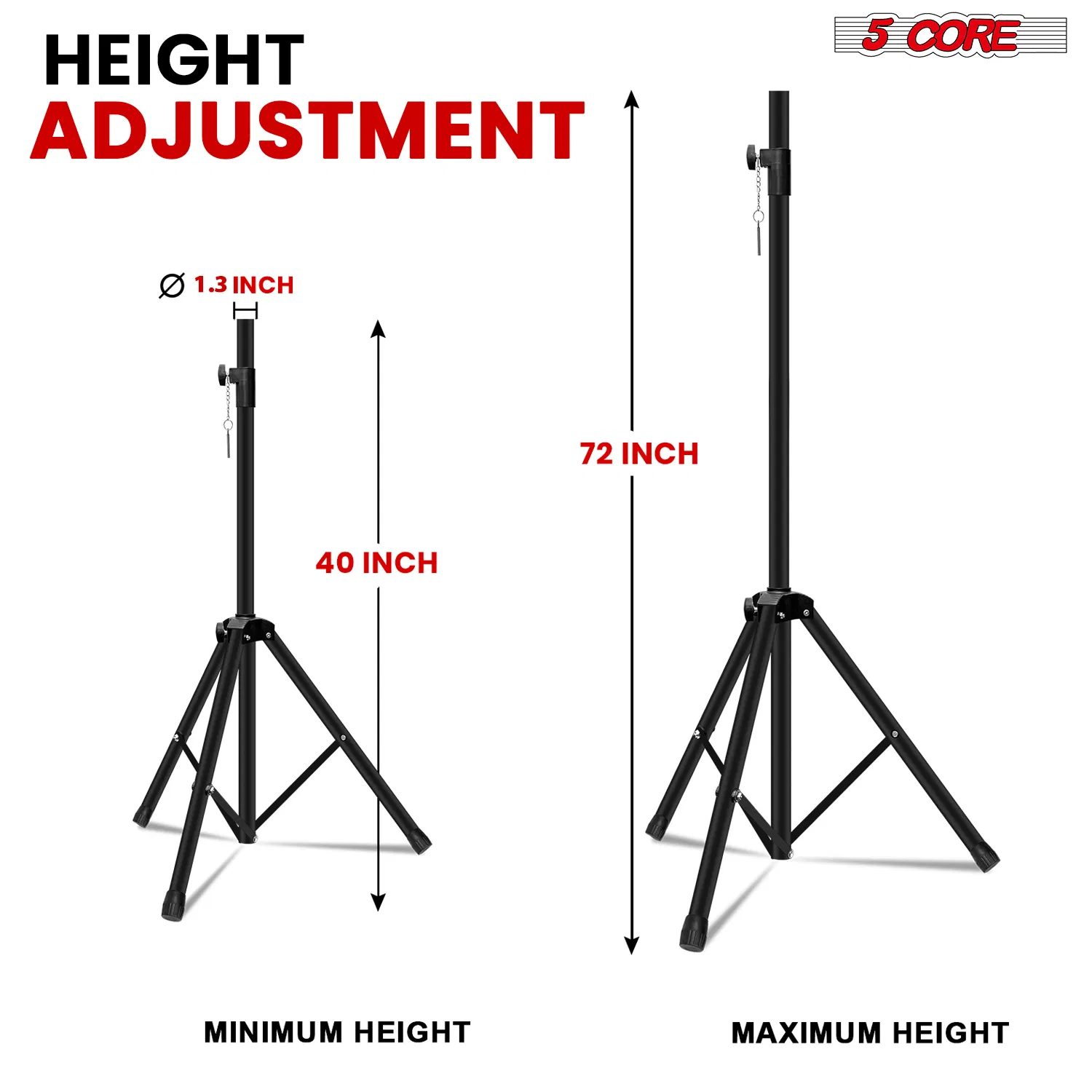 5 Core Speaker Stand 2Pcs Tripod Floor Tall Adjustable Up to 72 Inch DJ Studio Monitor Stands Pole Mount photo 7