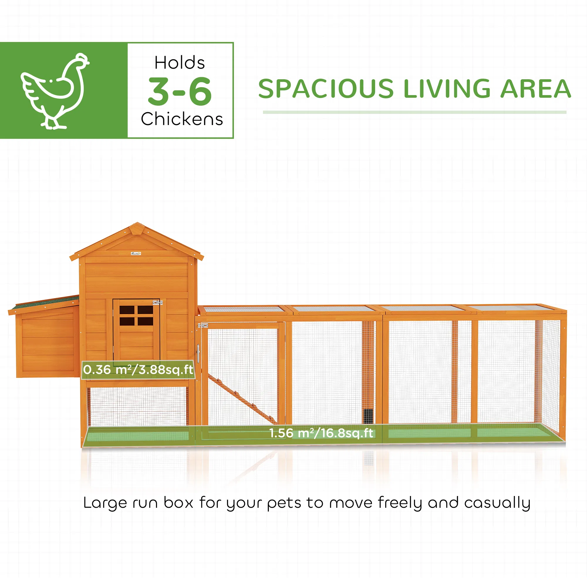 117" Extra Large Chicken Coop with Asphalt Roof, Wooden Hen House with Slide-out Tray, Quail Hutch with Nesting Box, Orange photo 4