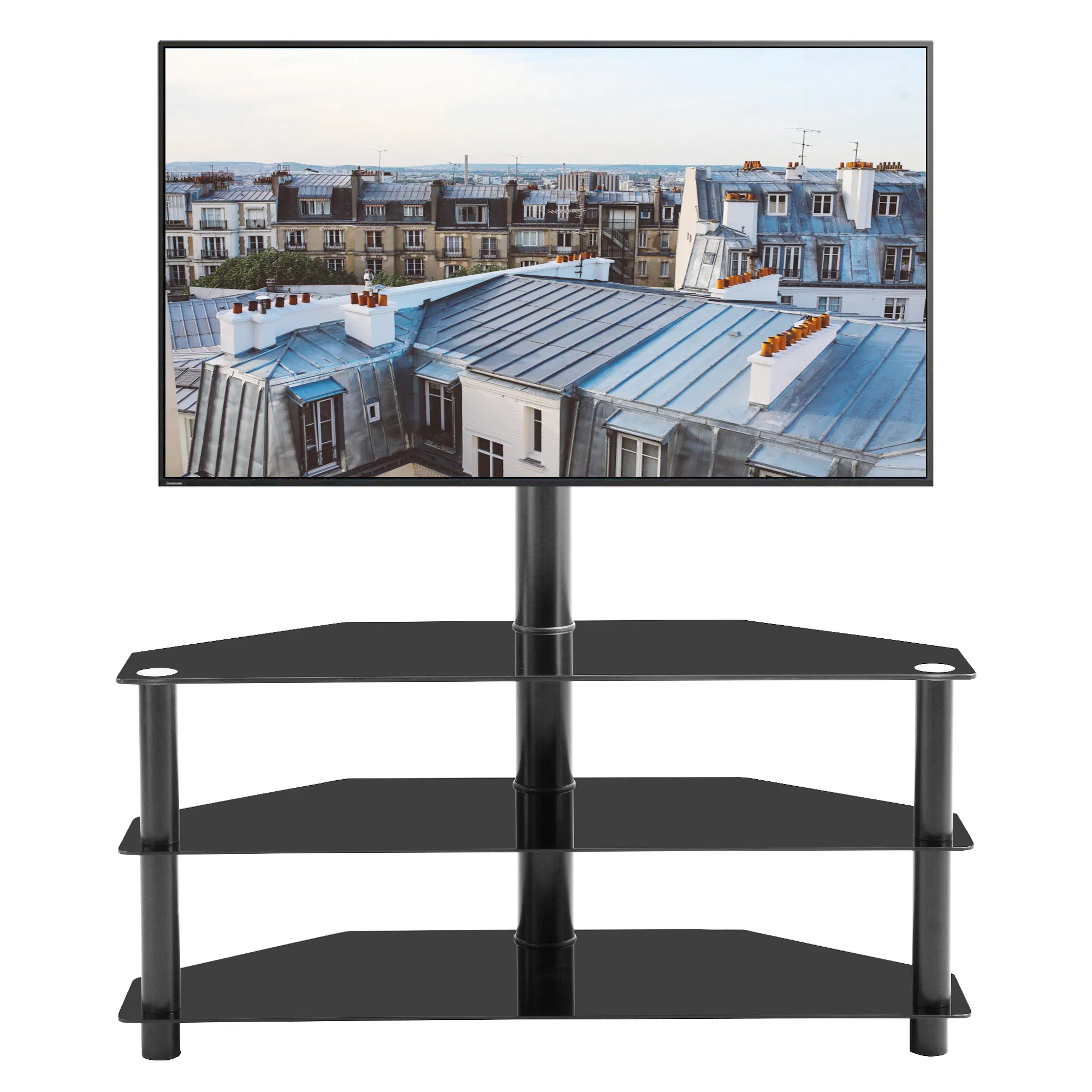 Black Multi-function TV Stand Height Adjustable Bracket Swivel 3-Tier photo 6