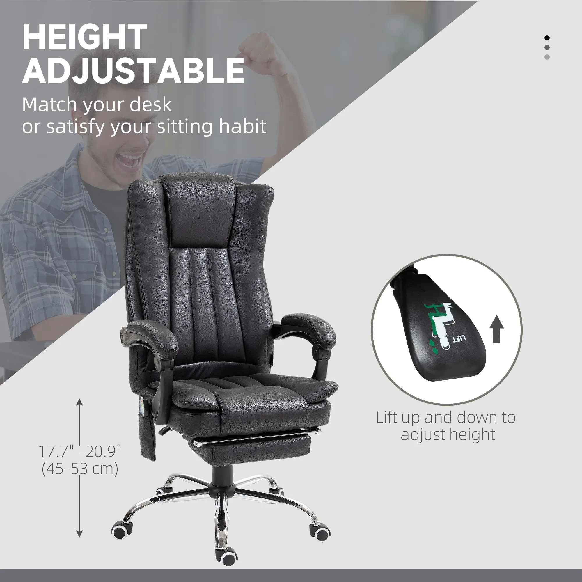 Office Chair 6-point Vibration Massage Chair Micro Fiber Recliner with Retractable Footrest Black photo 2